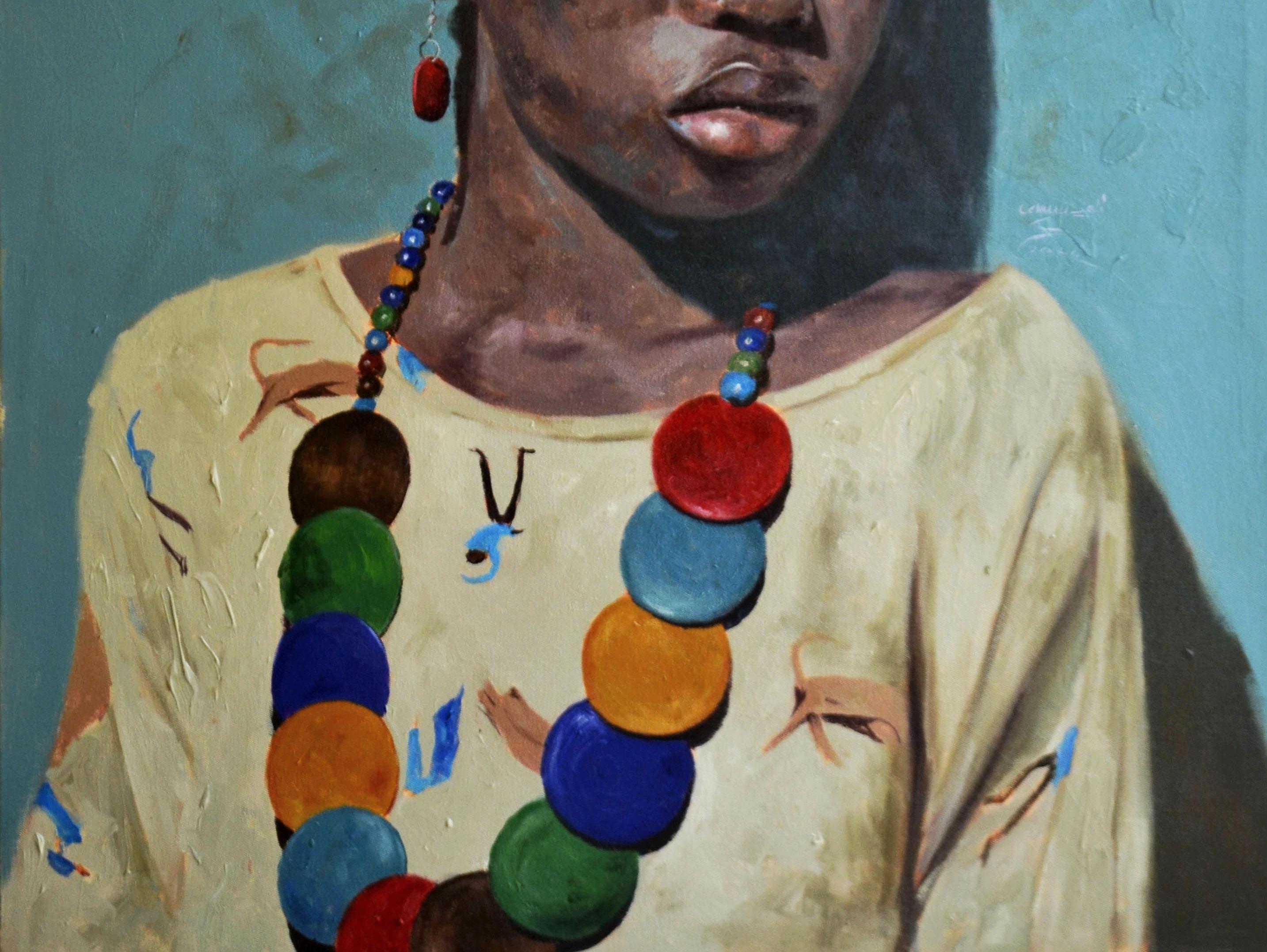 Renew - 21st Century, Contemporary, Figurative Portrait, Children Art, Jewellery - Expressionist Painting by John Ali
