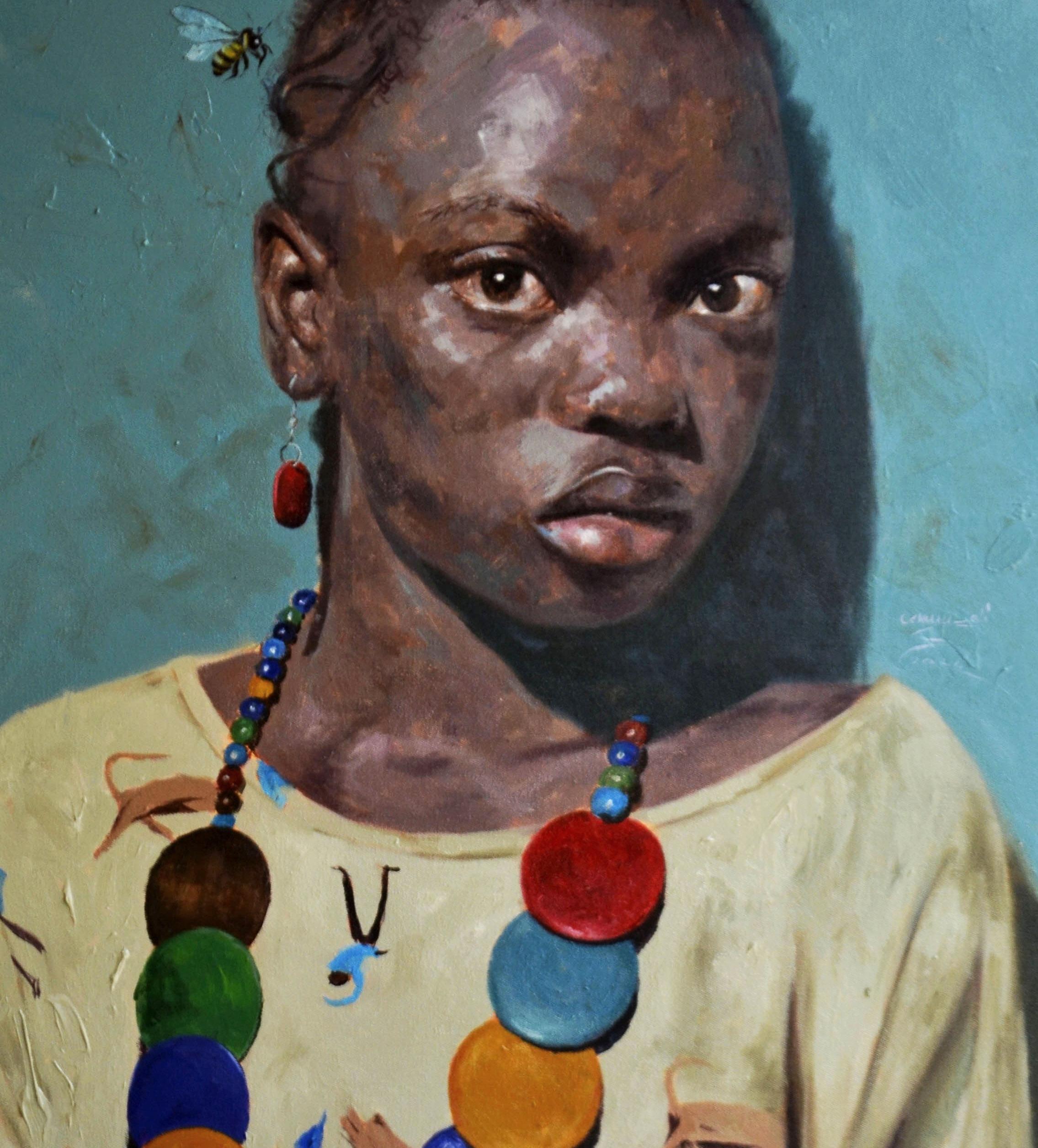 Renew - 21st Century, Contemporary, Figurative Portrait, Children Art, Jewellery - Gray Figurative Painting by John Ali