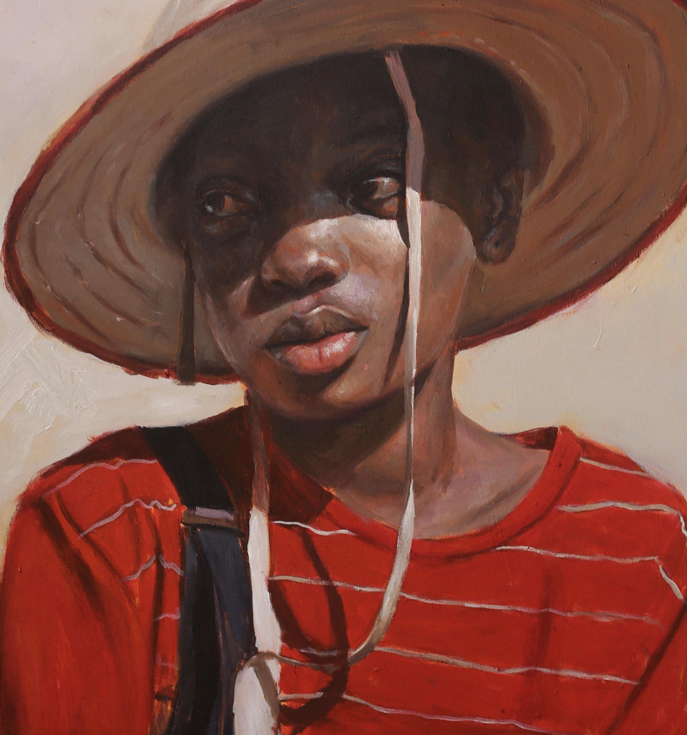 Mirada Firme 1 - Siglo XXI, Contemporáneo, Retrato Figurativo, África, Niña - Portrait Painting Marrón de John Ali