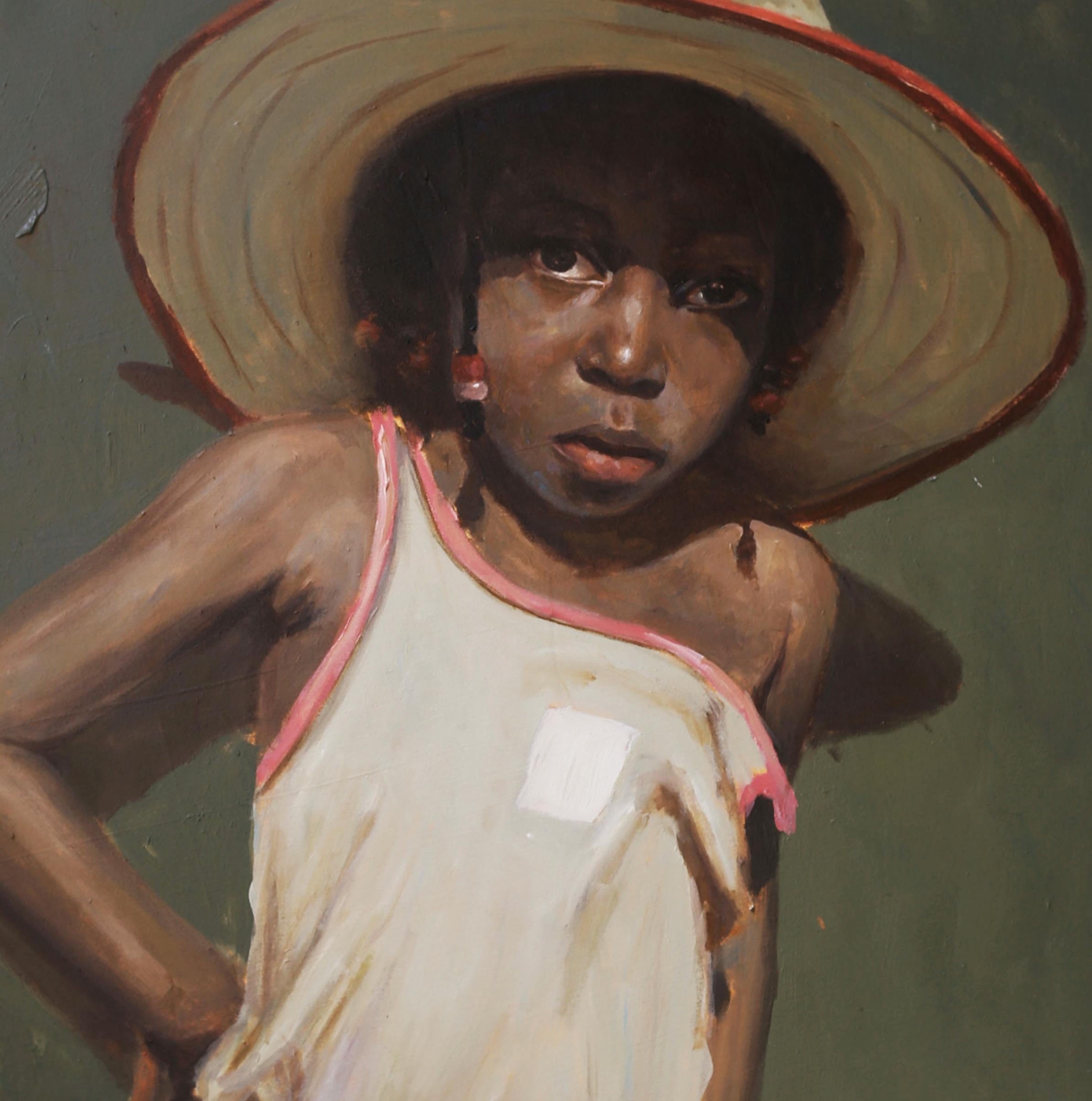 Steadfast Gaze 3 - 21st Century, Contemporary, Figurative Portrait, Africa, Girl - Noir Portrait Painting par John Ali
