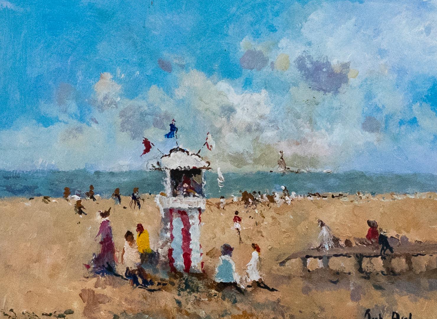 John Ambrose (1931-2010) - Framed Oil, Punch and Judy At the Beach - Painting by John Ambrose RSMA