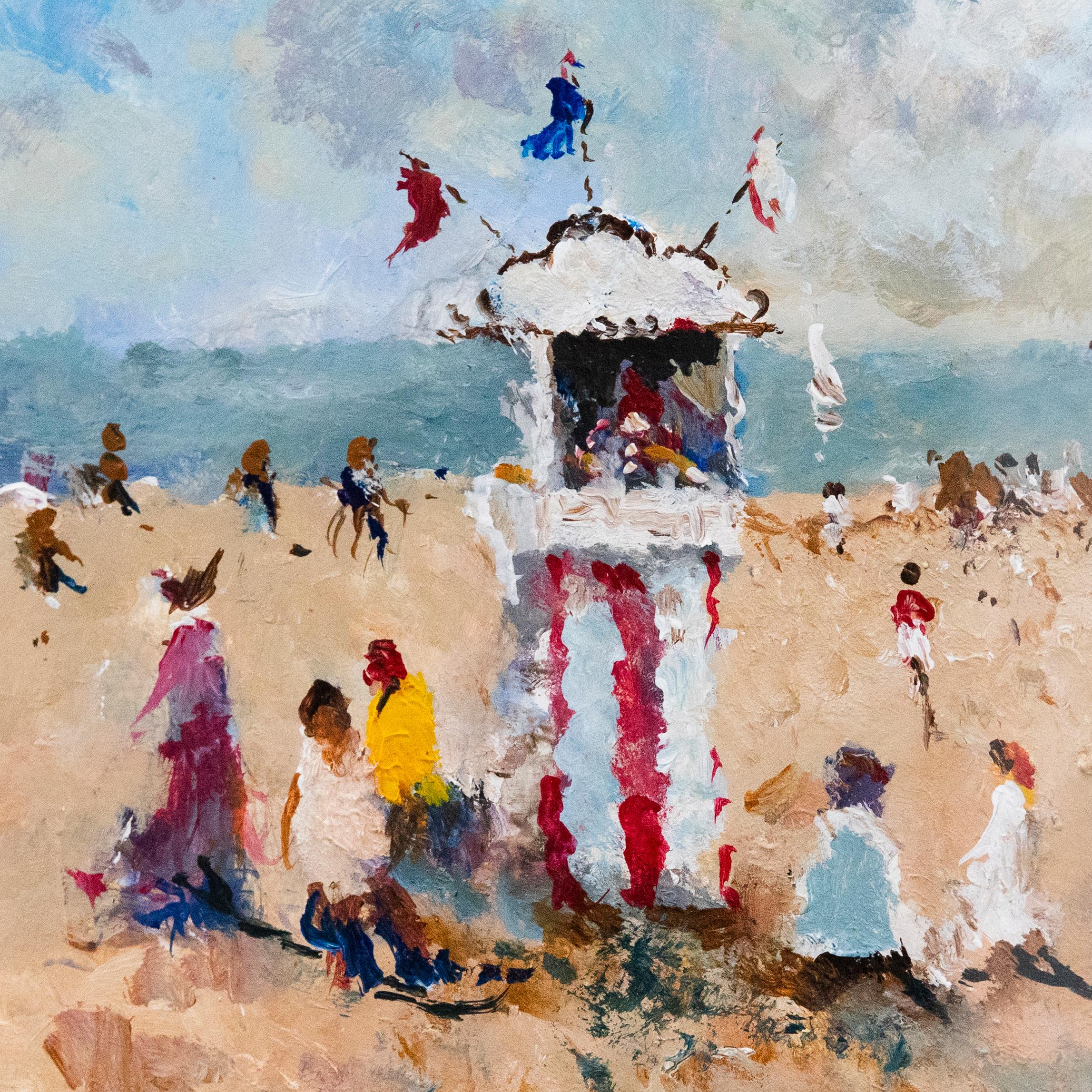 John Ambrose (1931-2010) - Framed Oil, Punch and Judy At the Beach 1