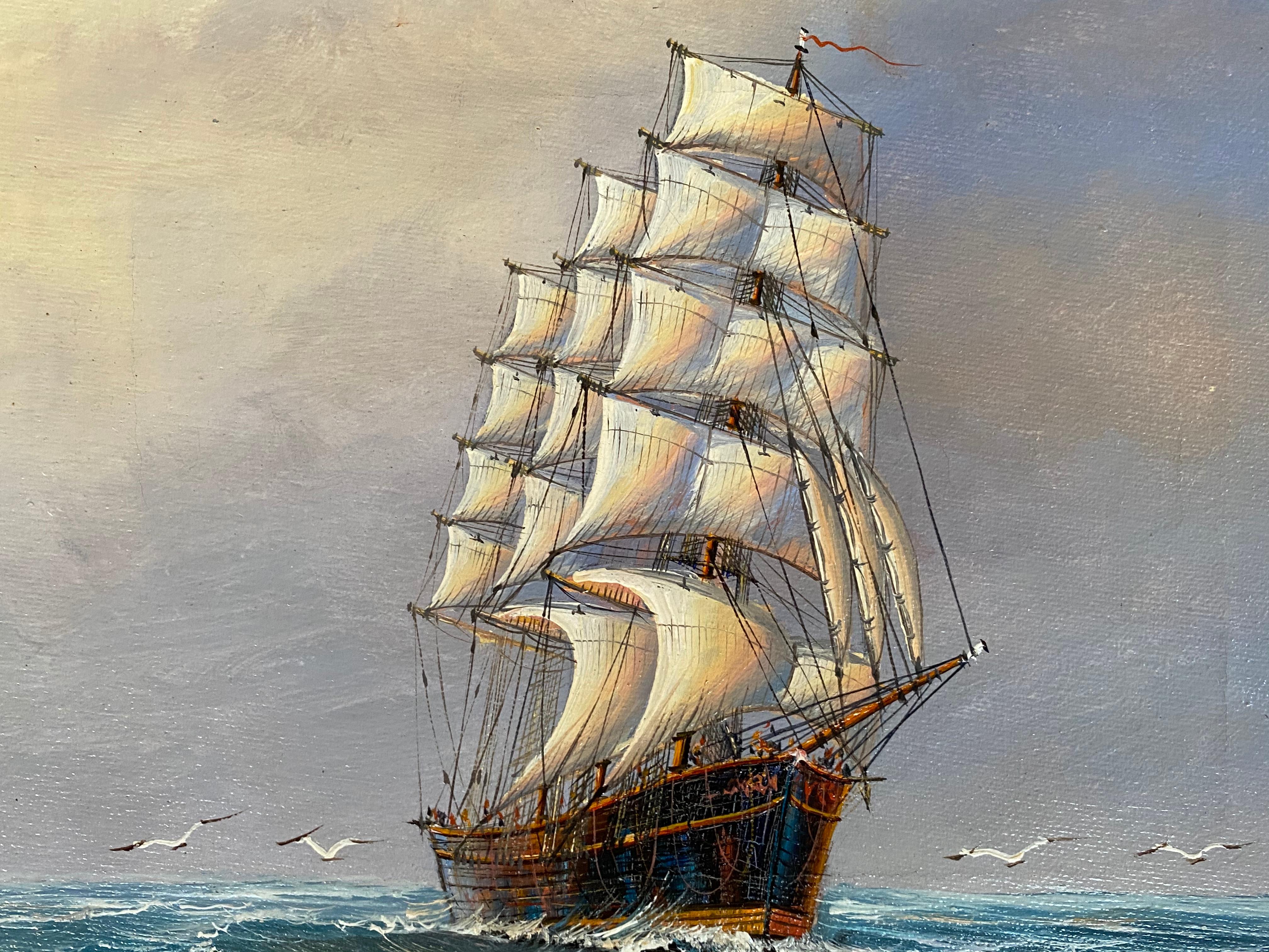 “Three Mast, Square Rigger” - Painting by John Ambrose RSMA