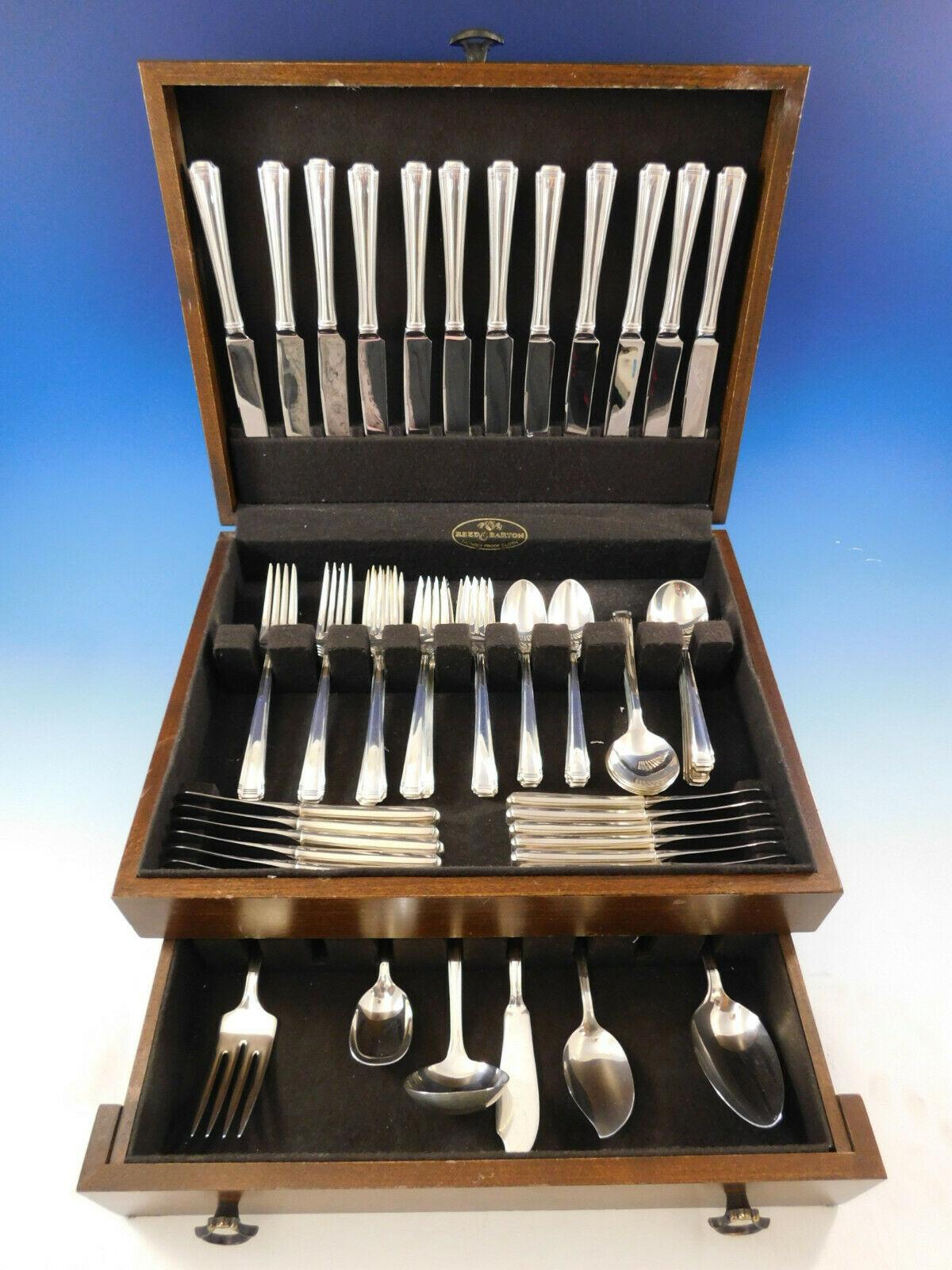 John and Priscilla by Westmorland circa 1940 sterling silver flatware set of 78 pieces. This set includes:

12 knives, 9