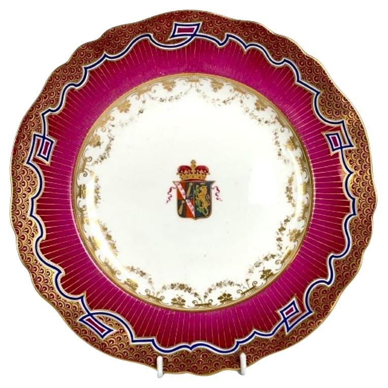 John and William Ridgway Armorial Cabinet Plate Hand Painted England Circa 1850 For Sale