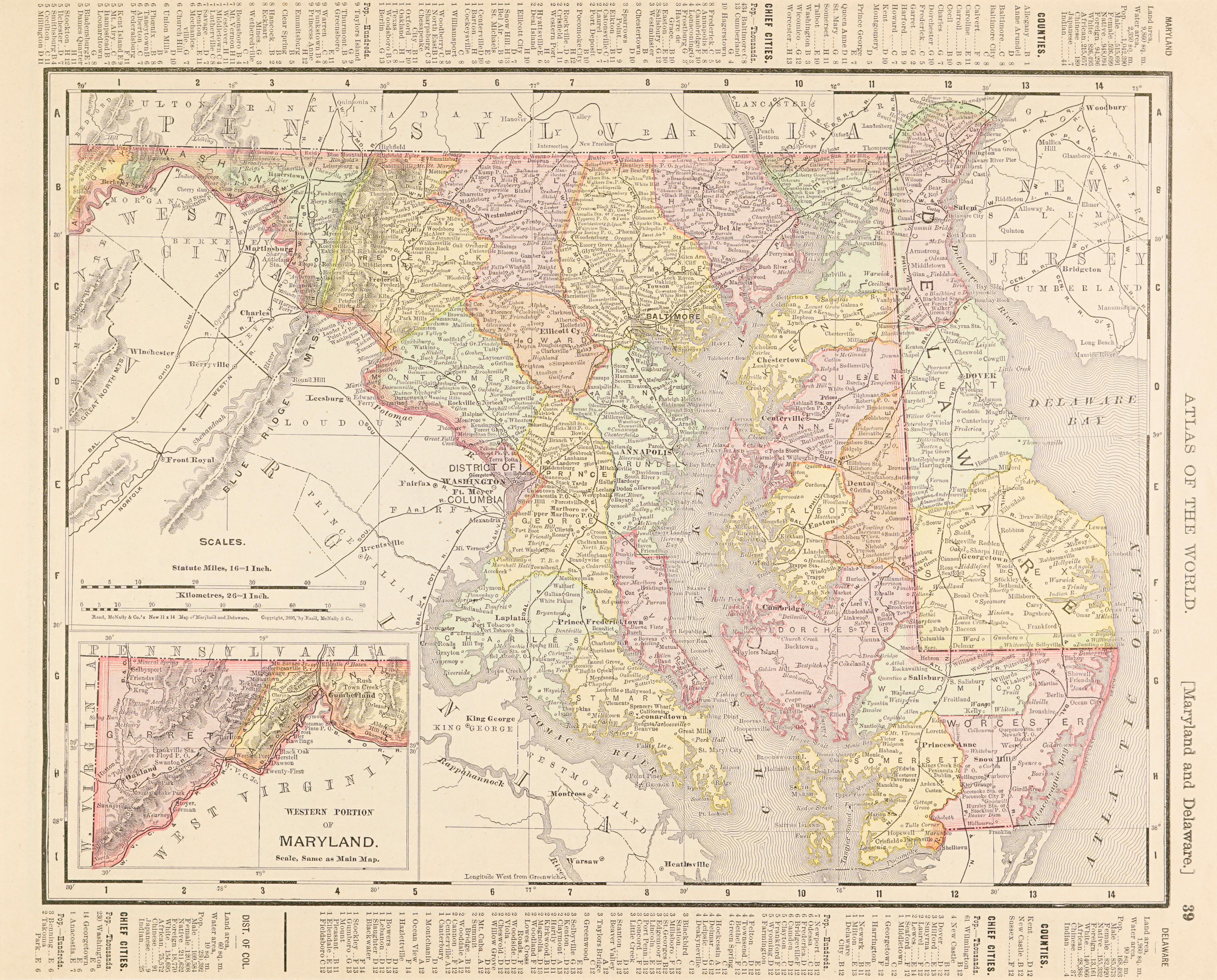 1895 Map of Delaware and Maryland - Print by John Anderson