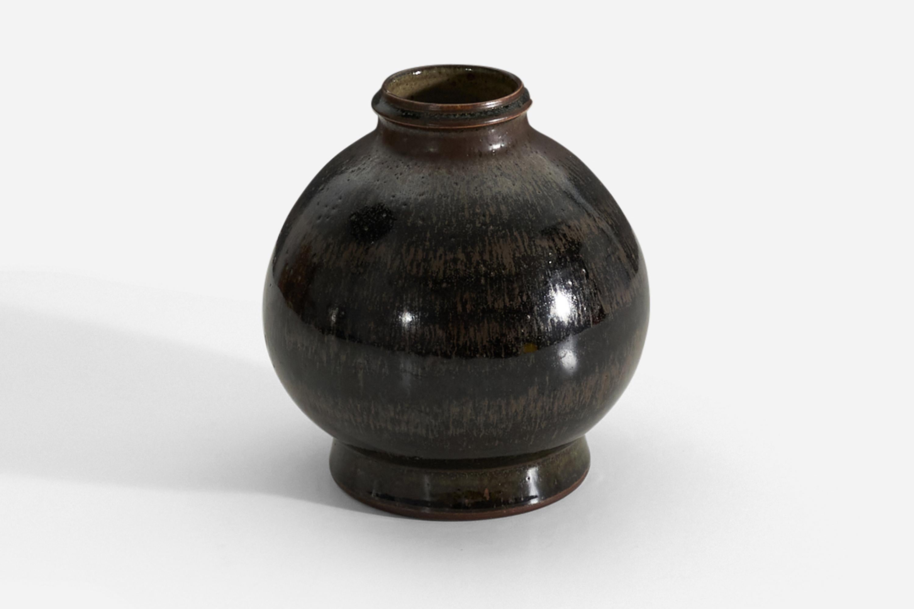 Mid-Century Modern John Andersson Vase, Black-Glazed Stoneware, Höganäs, Sweden, 1950s