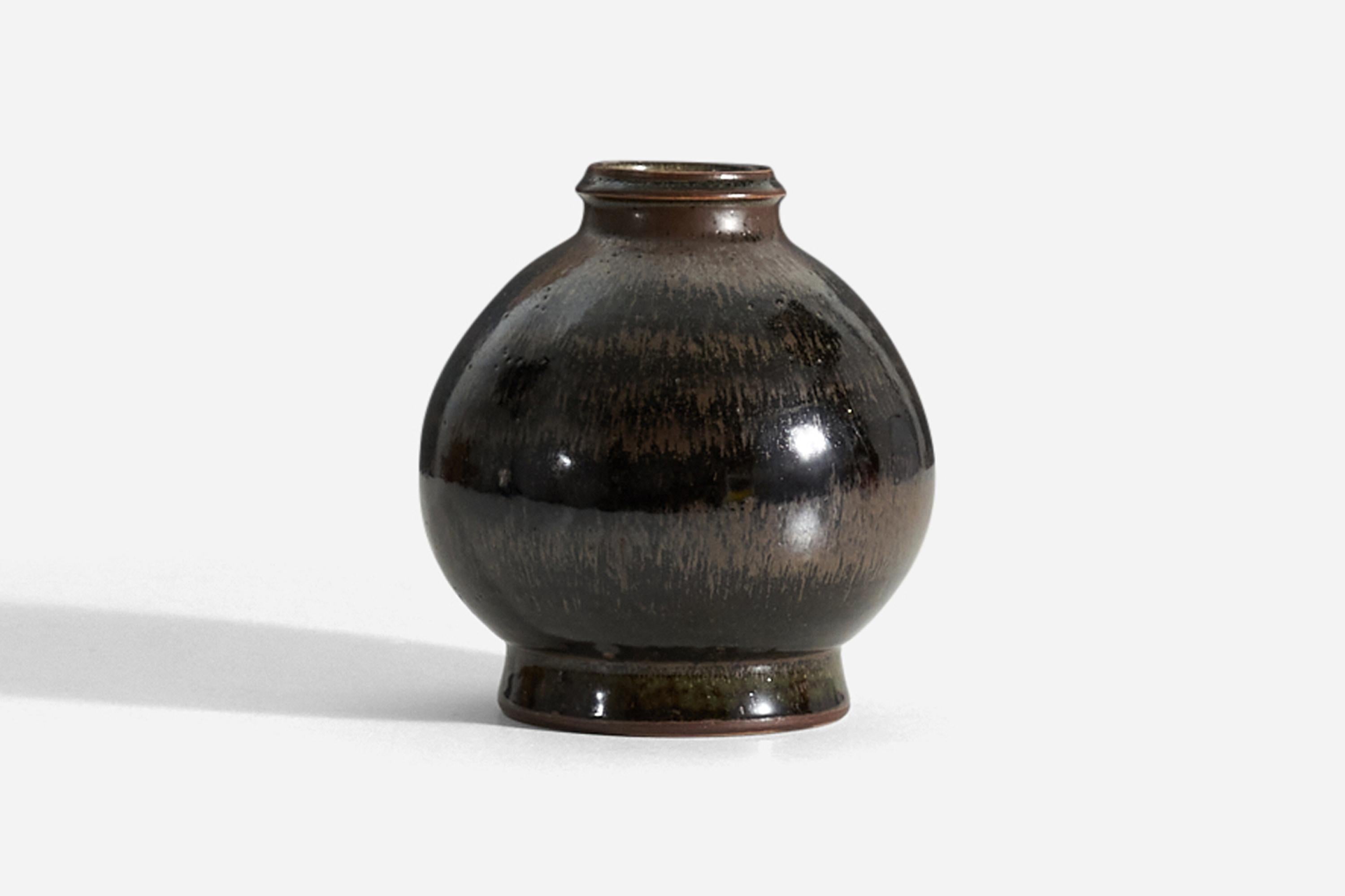 Swedish John Andersson Vase, Black-Glazed Stoneware, Höganäs, Sweden, 1950s For Sale