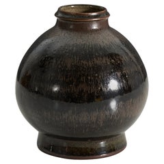 John Andersson Vase, schwarz glasiertes Steingut, Höganäs, Schweden, 1950er Jahre