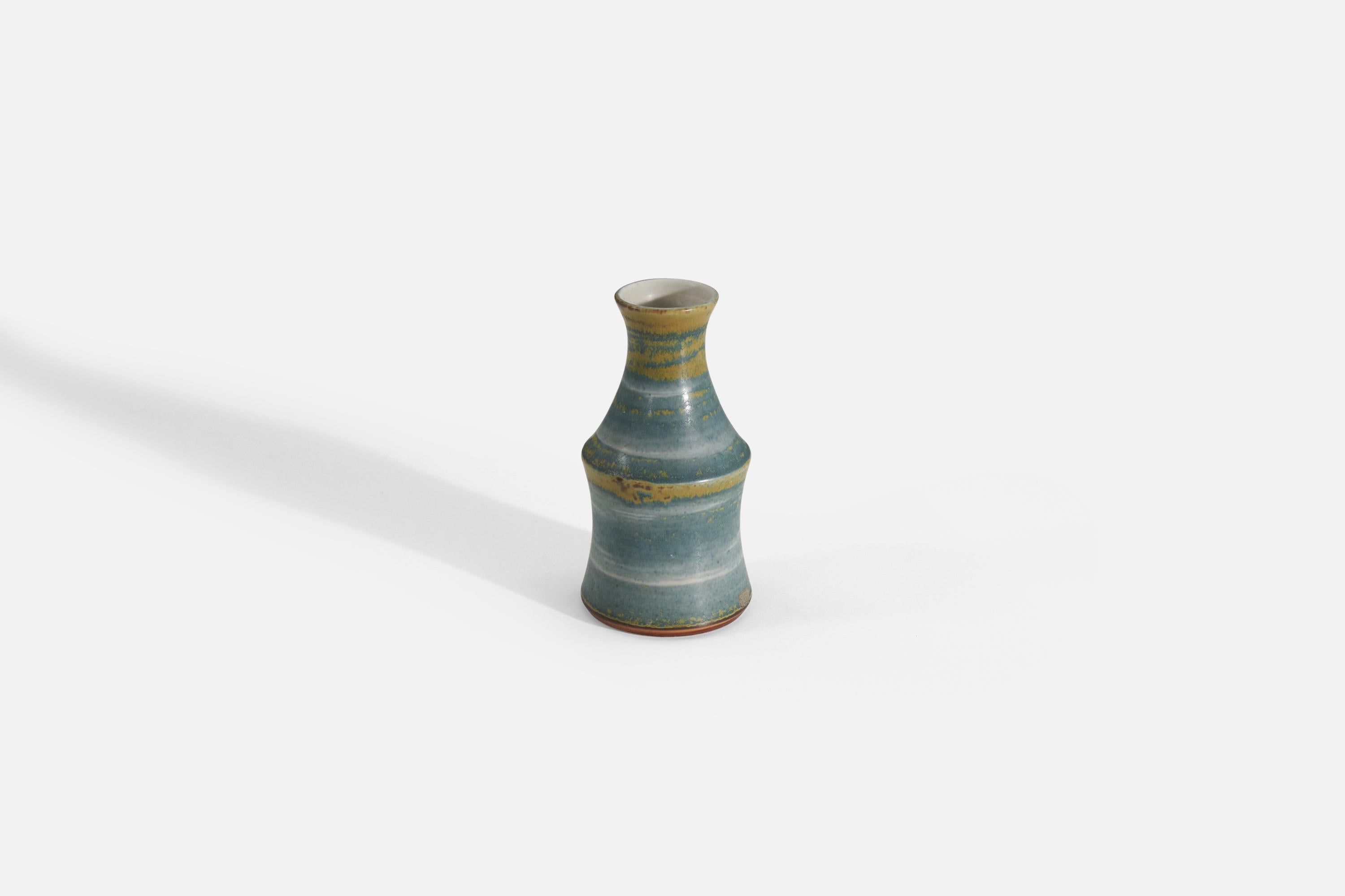 A blue and yellow glazed stoneware vase designed by John Andersson, for Höganäs Keramik, Sweden, c. 1950s-1960s.