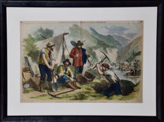 "California Gold Diggers": A 19th C. Hand-colored Woodcut Gold Rush Scene