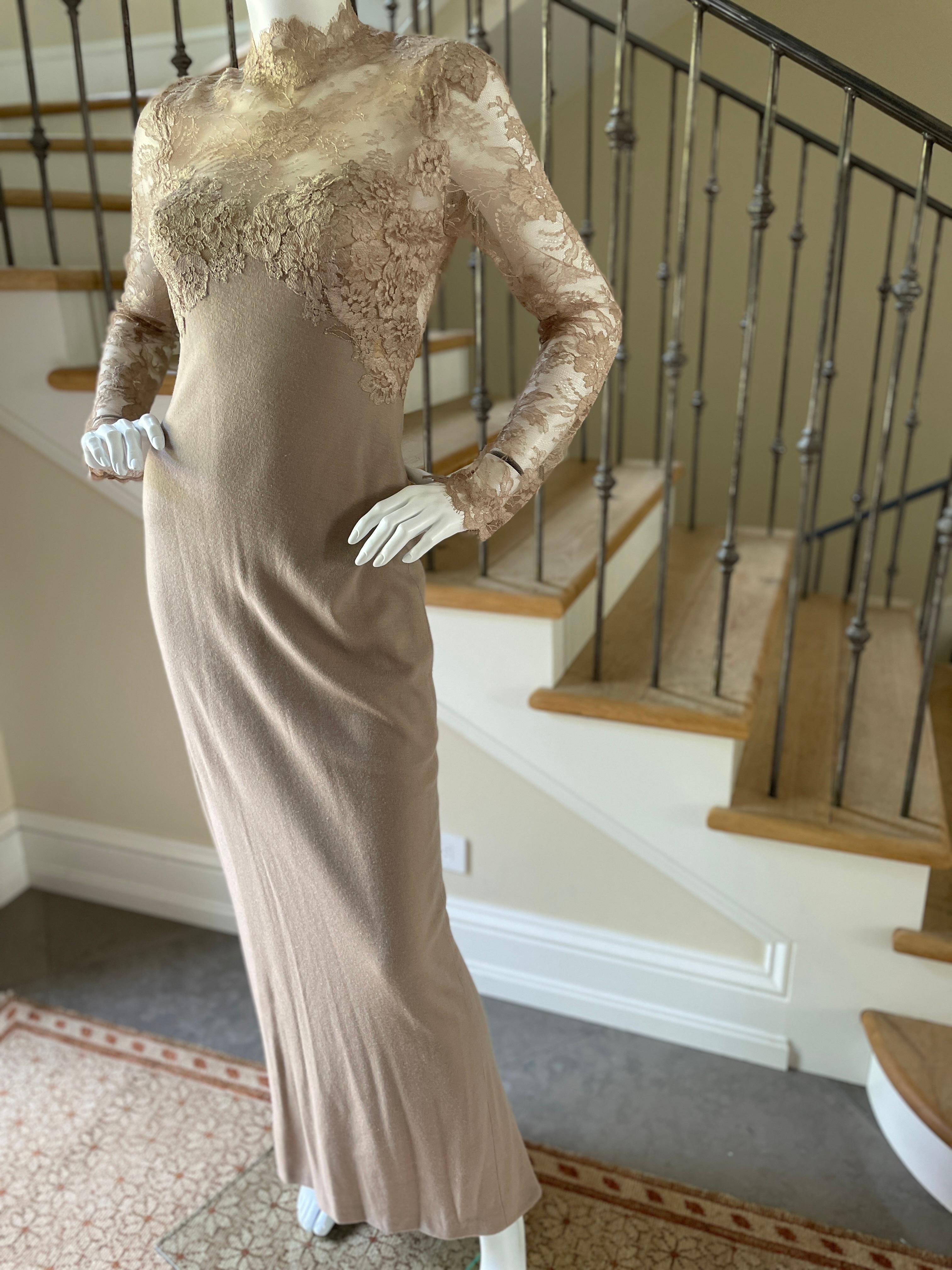 Women's or Men's John Anthony Alluring Vintage Nude Lace Trim Evening Dress For Sale