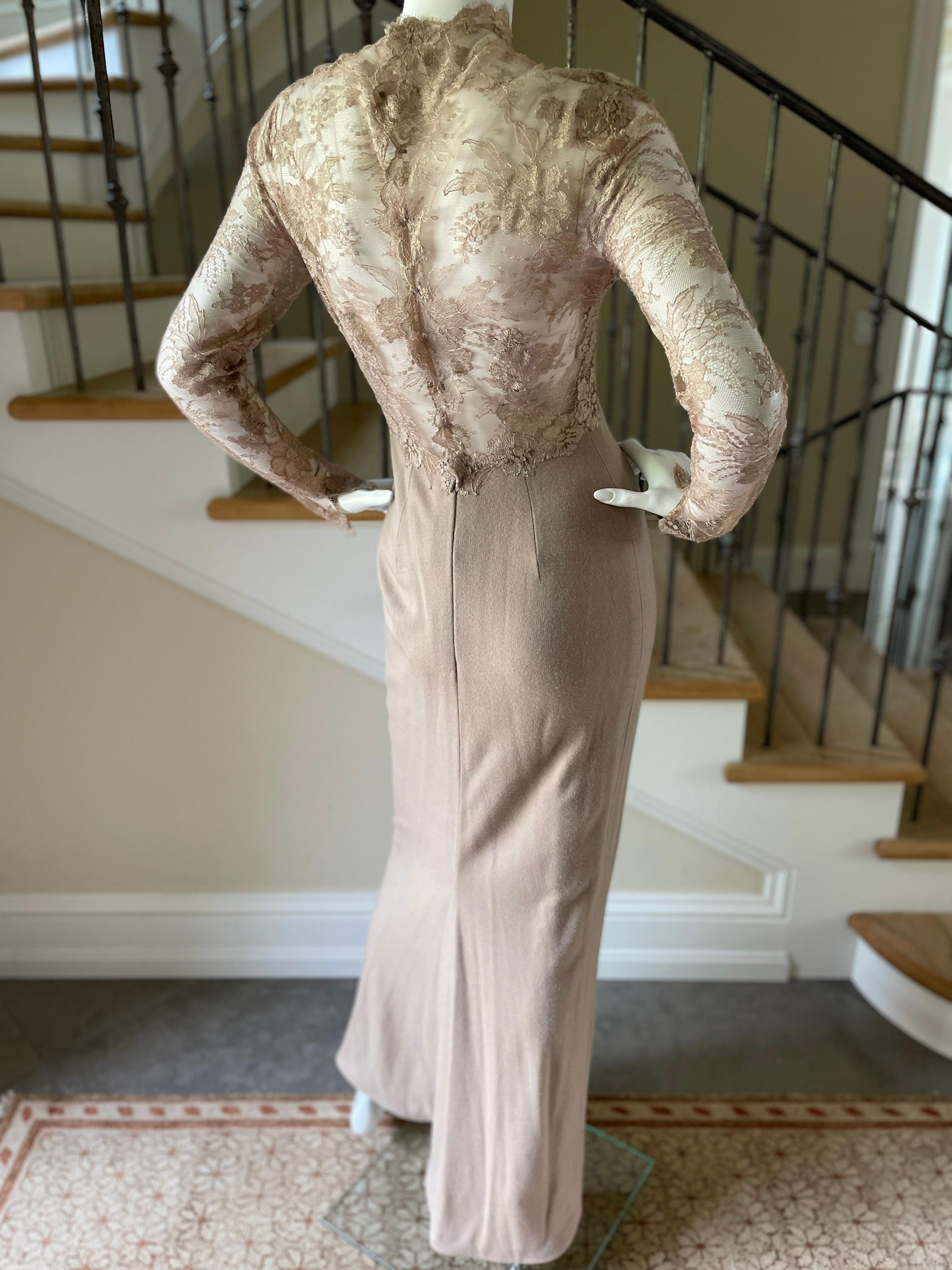 John Anthony Alluring Vintage Nude Lace Trim Evening Dress For Sale 1