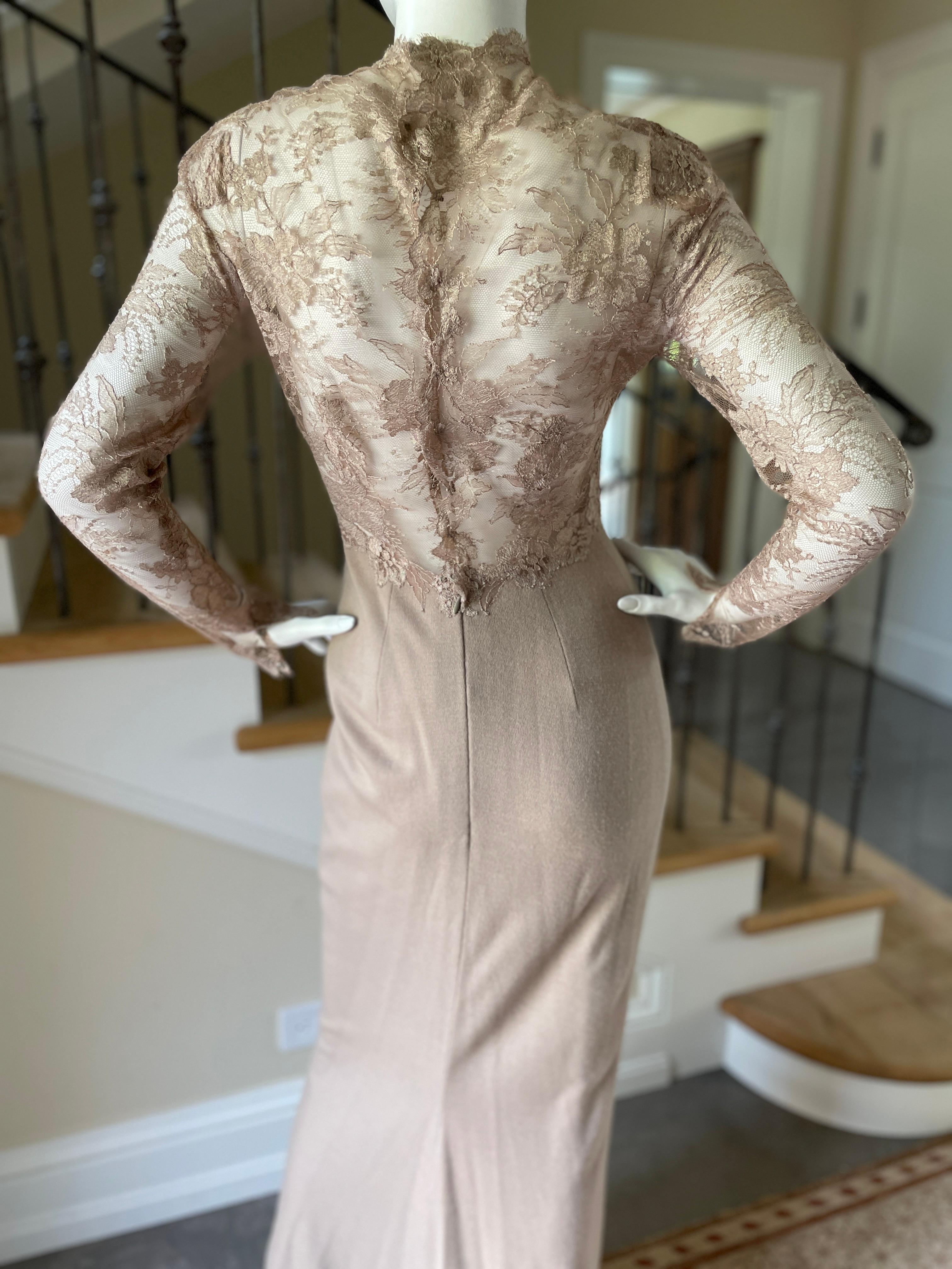 John Anthony Alluring Vintage Nude Lace Trim Evening Dress For Sale 2