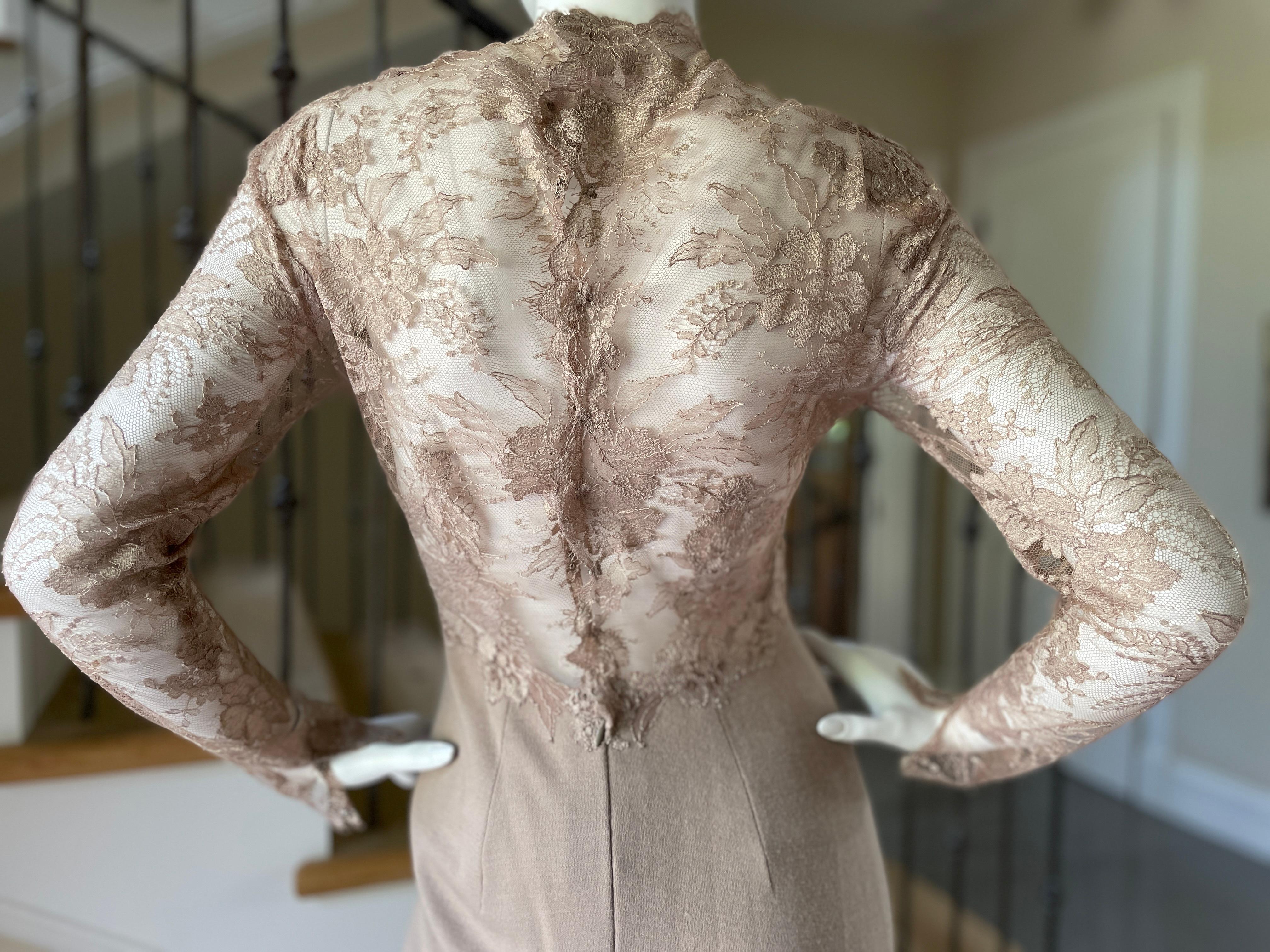 John Anthony Alluring Vintage Nude Lace Trim Evening Dress For Sale 3