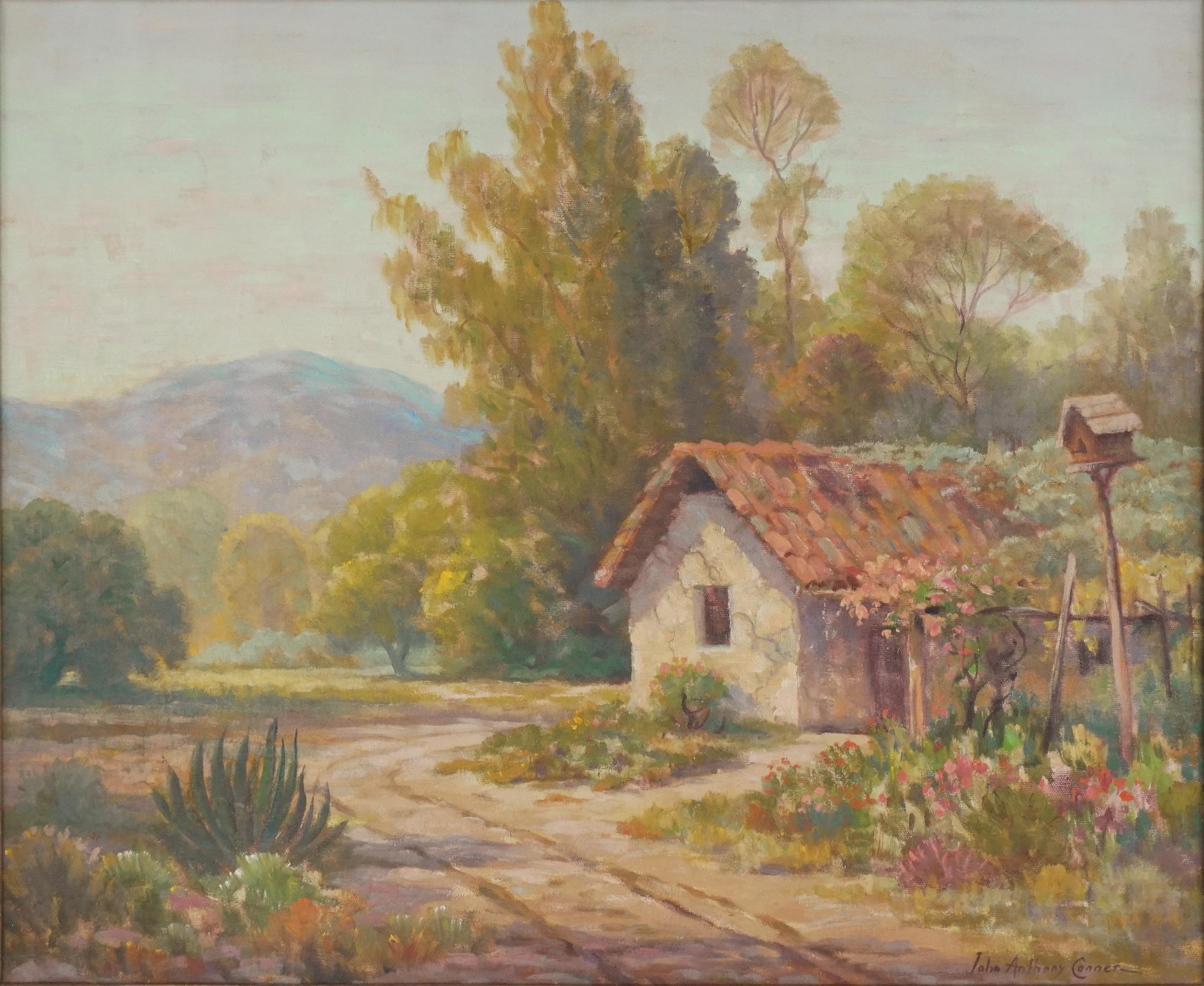 Mid Century Adobe Home Near Tujunga, Southern California - Painting by John Anthony Conner