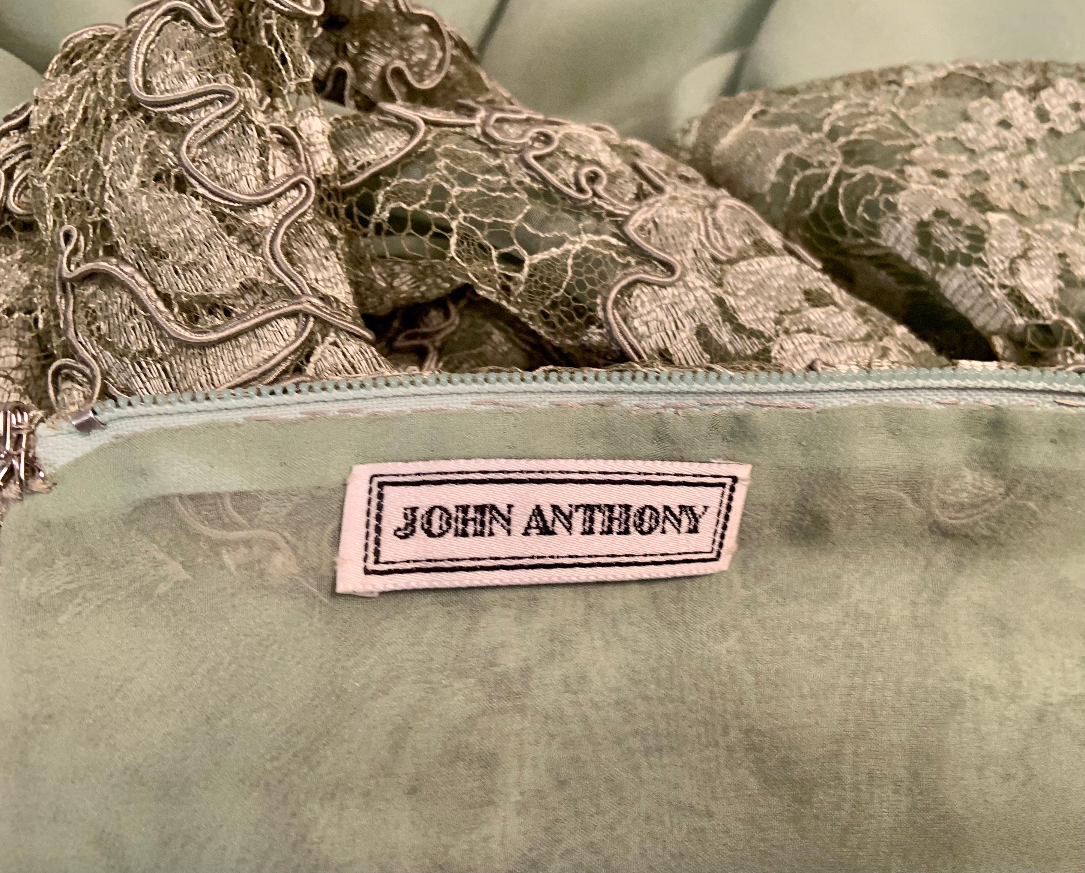John Anthony Couture Level Green Lace and Silk Chiffon Evening Dress For Sale 9