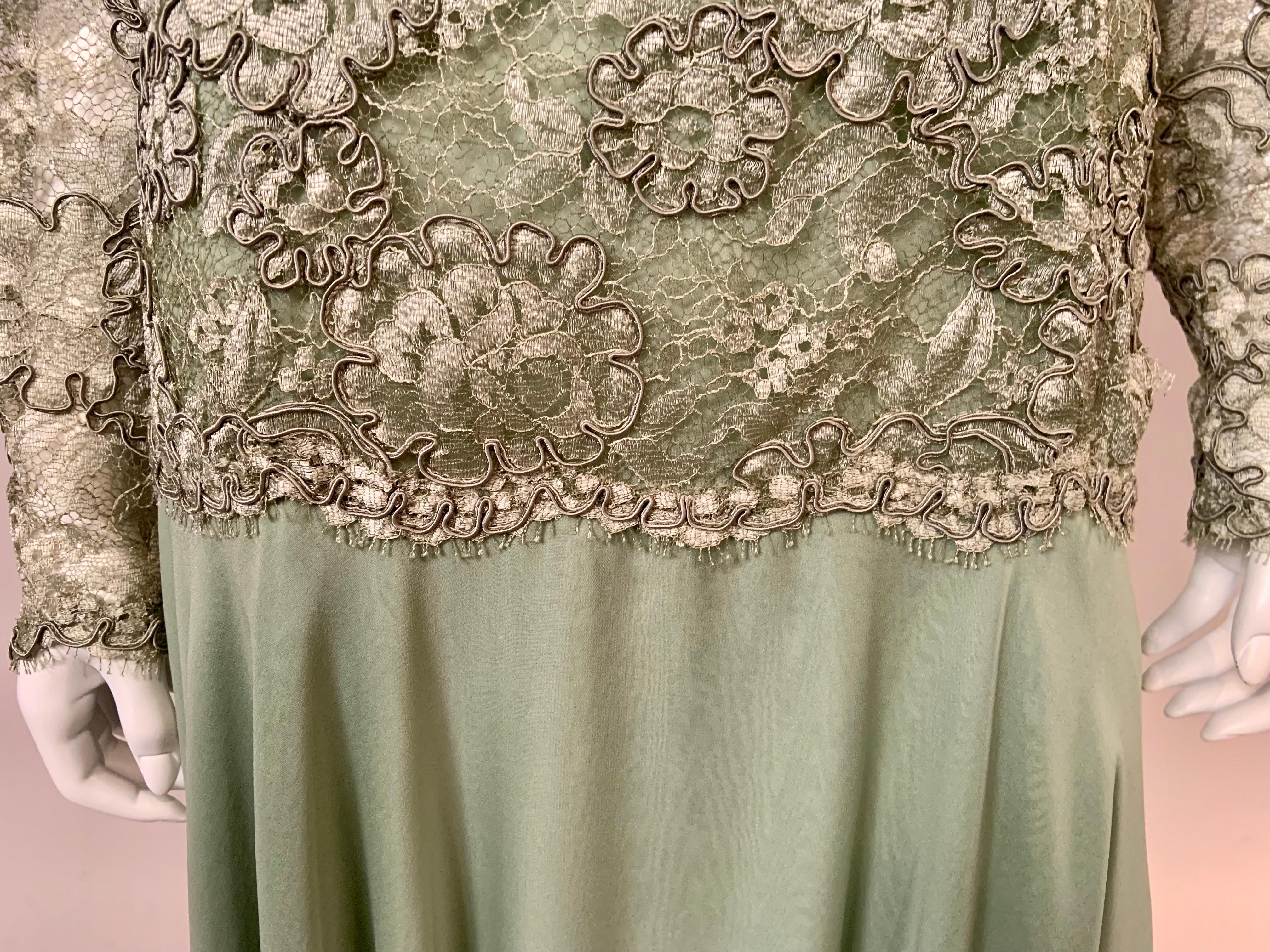 John Anthony Couture Level Green Lace and Silk Chiffon Evening Dress For Sale 1