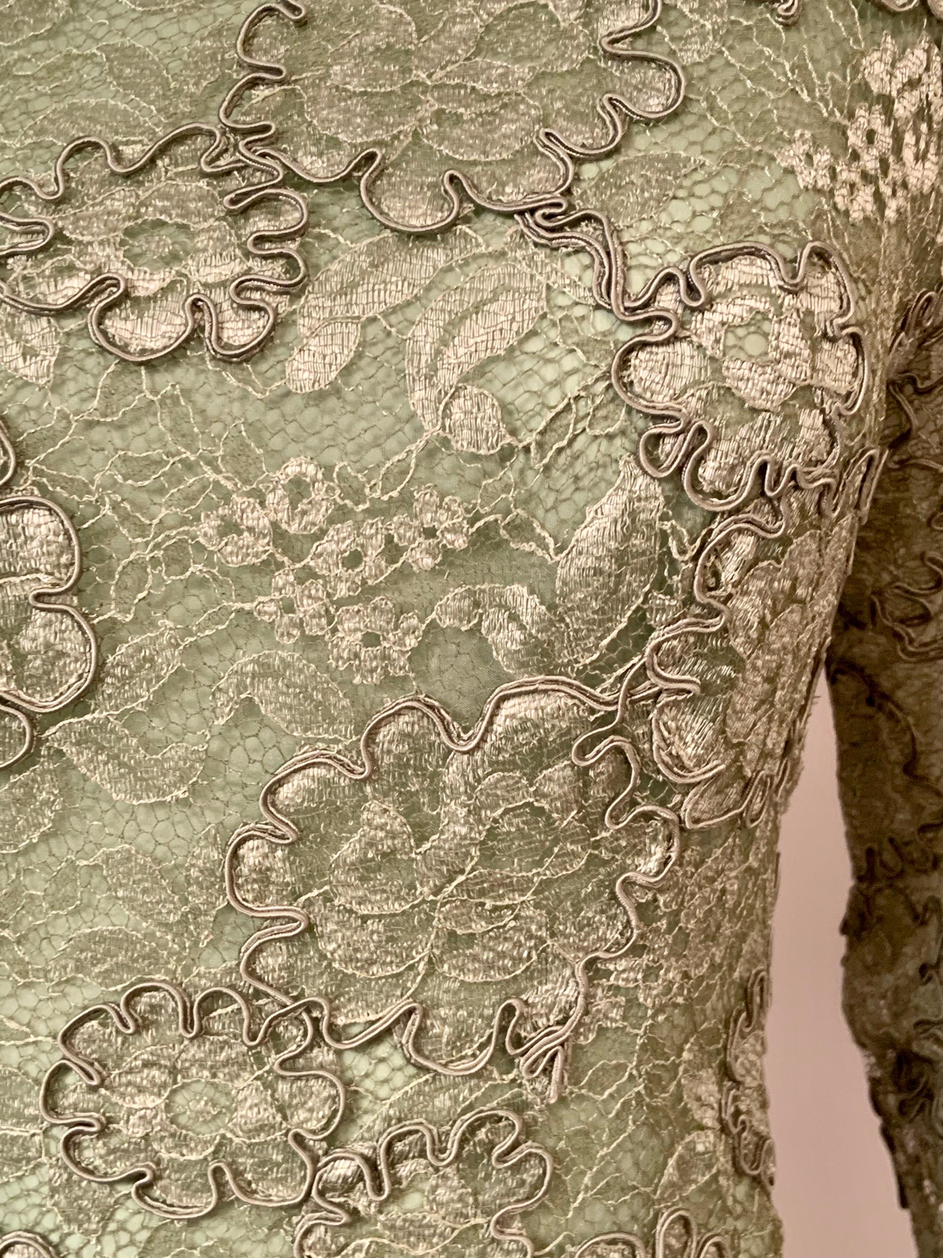 John Anthony Couture Level Green Lace and Silk Chiffon Evening Dress For Sale 2