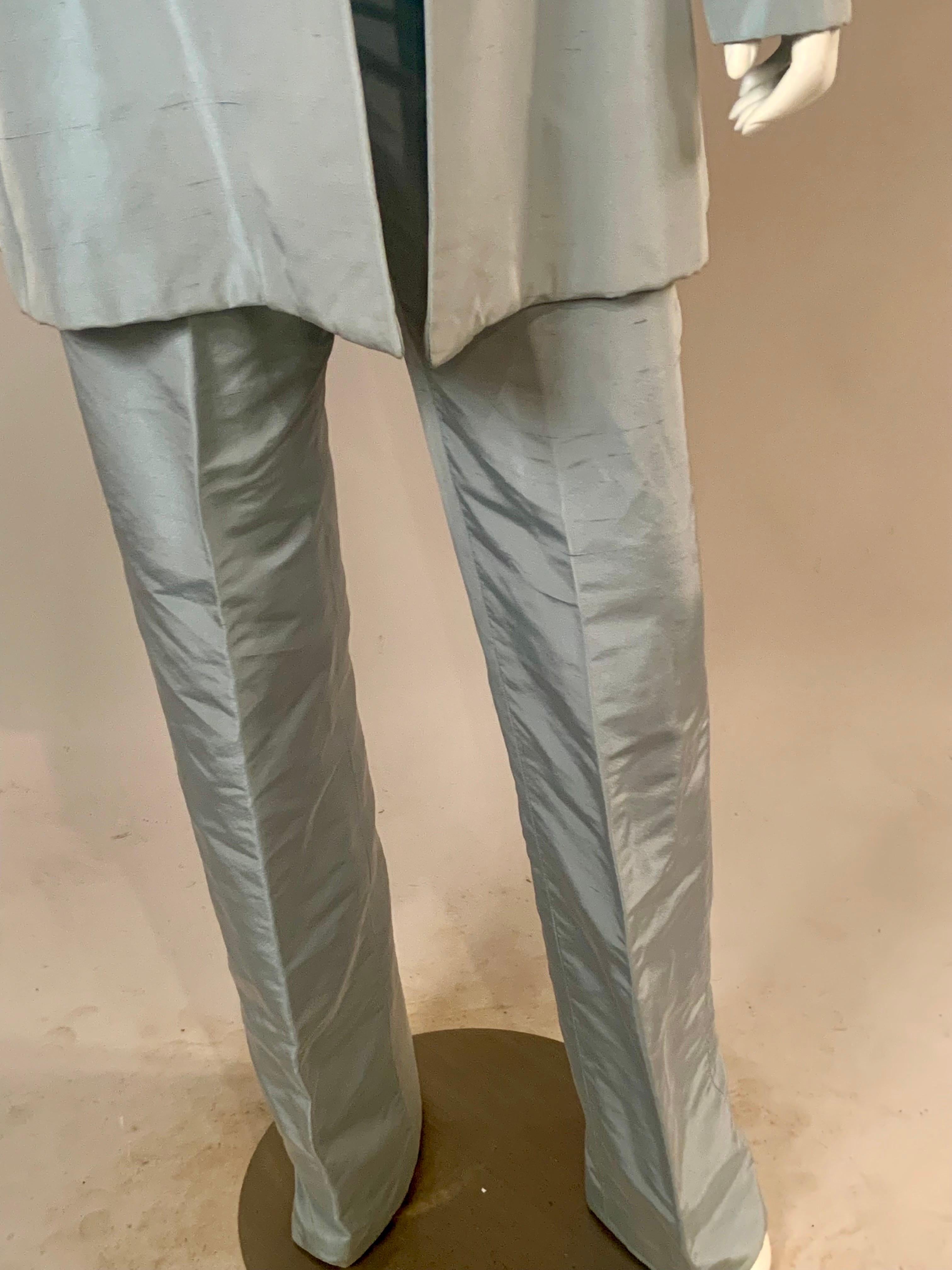 Gray John Anthony Couture Level Ice Blue Silk Jacket and Matching Pants For Sale