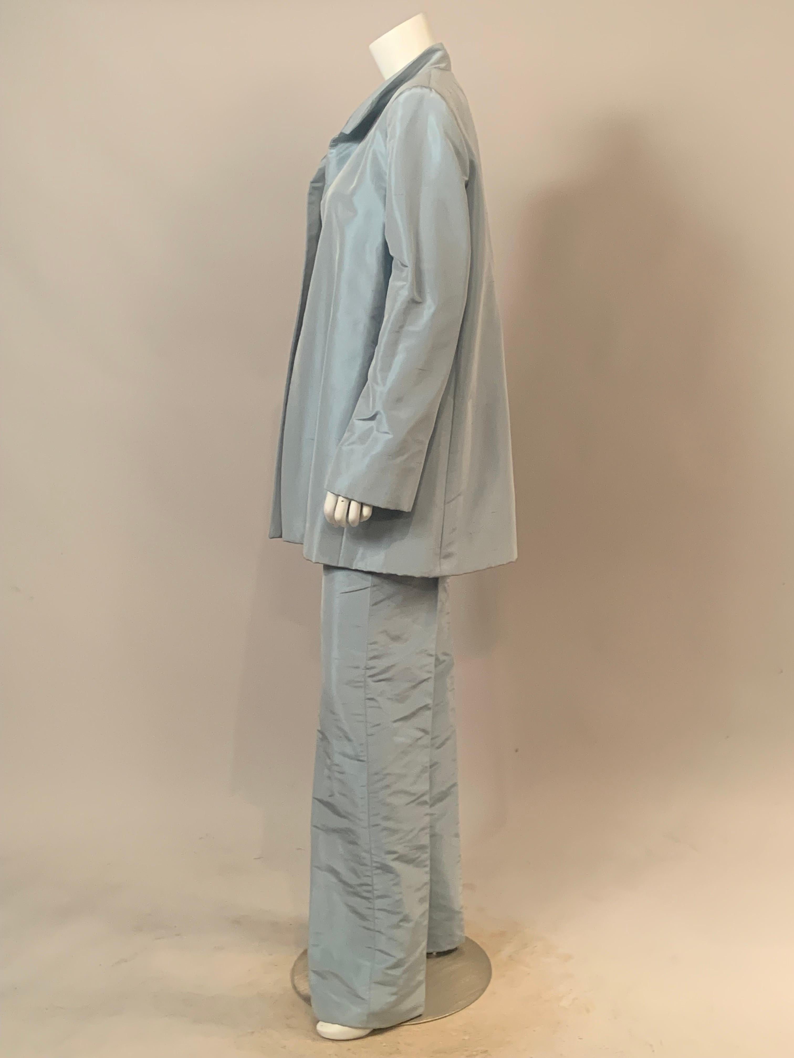 Women's John Anthony Couture Level Ice Blue Silk Jacket and Matching Pants For Sale