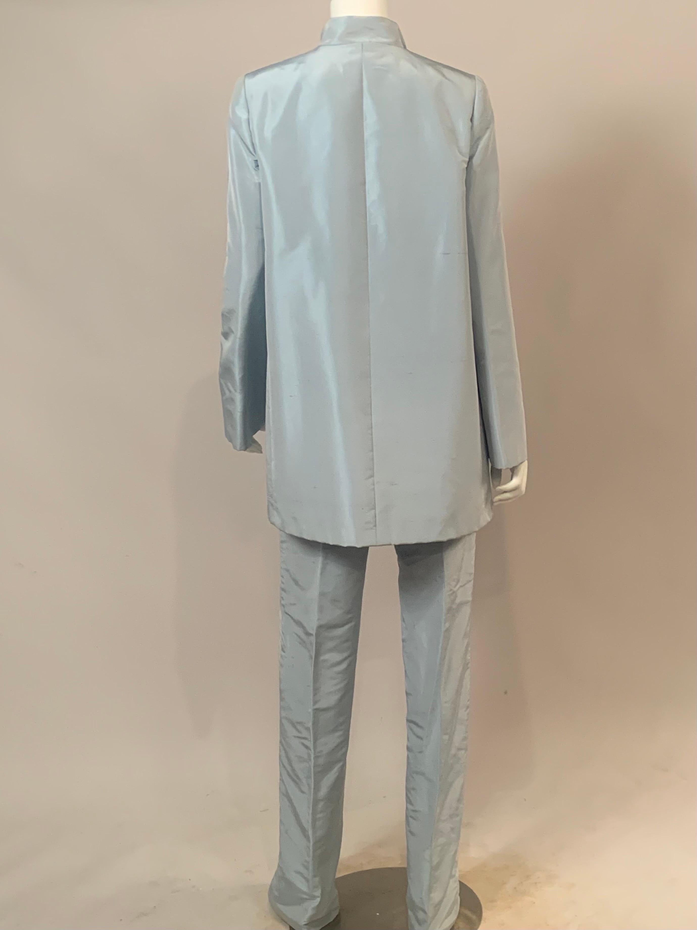 John Anthony Couture Level Ice Blue Silk Jacket and Matching Pants For Sale 2