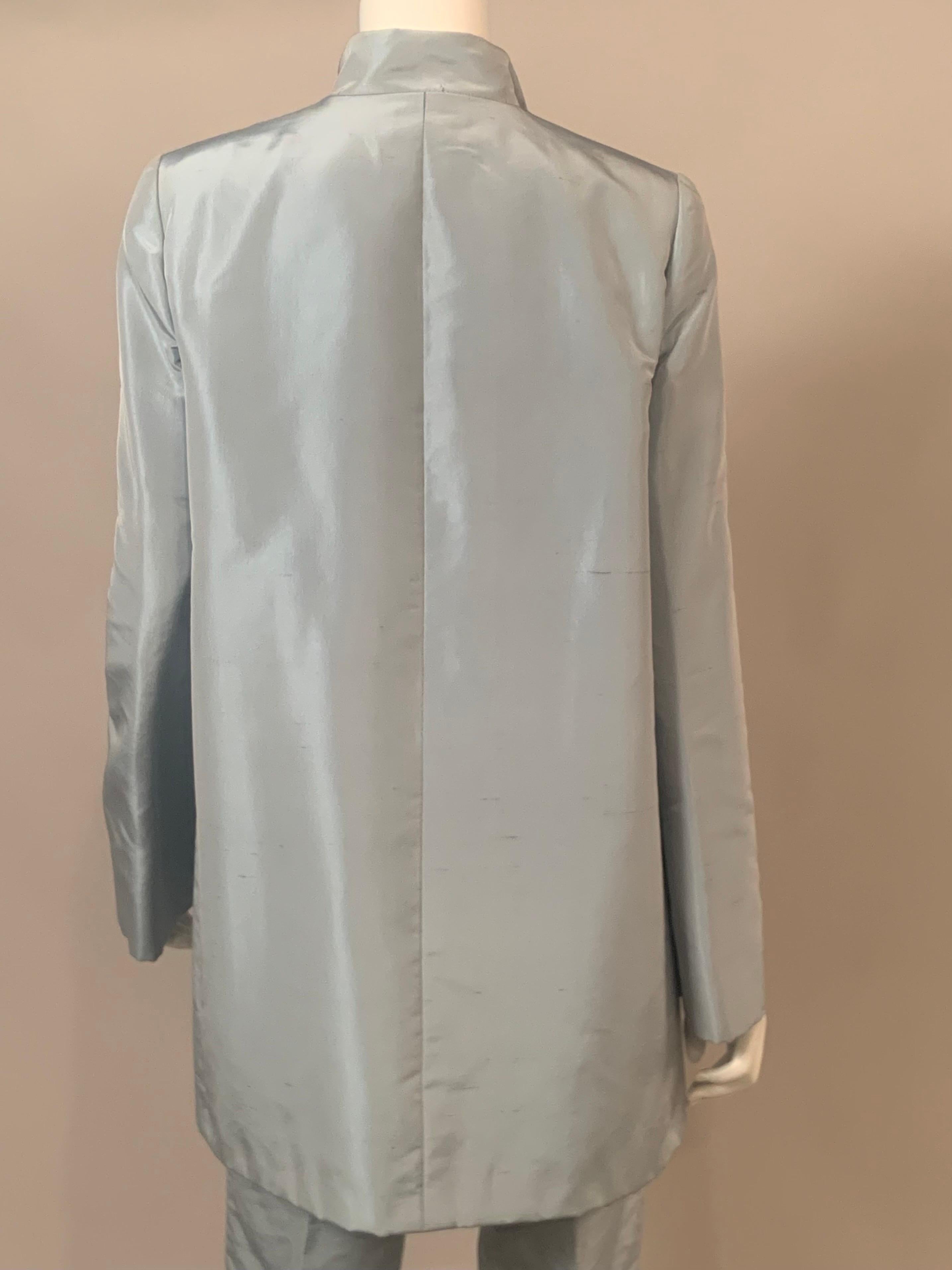 John Anthony Couture Level Ice Blue Silk Jacket and Matching Pants For Sale 3