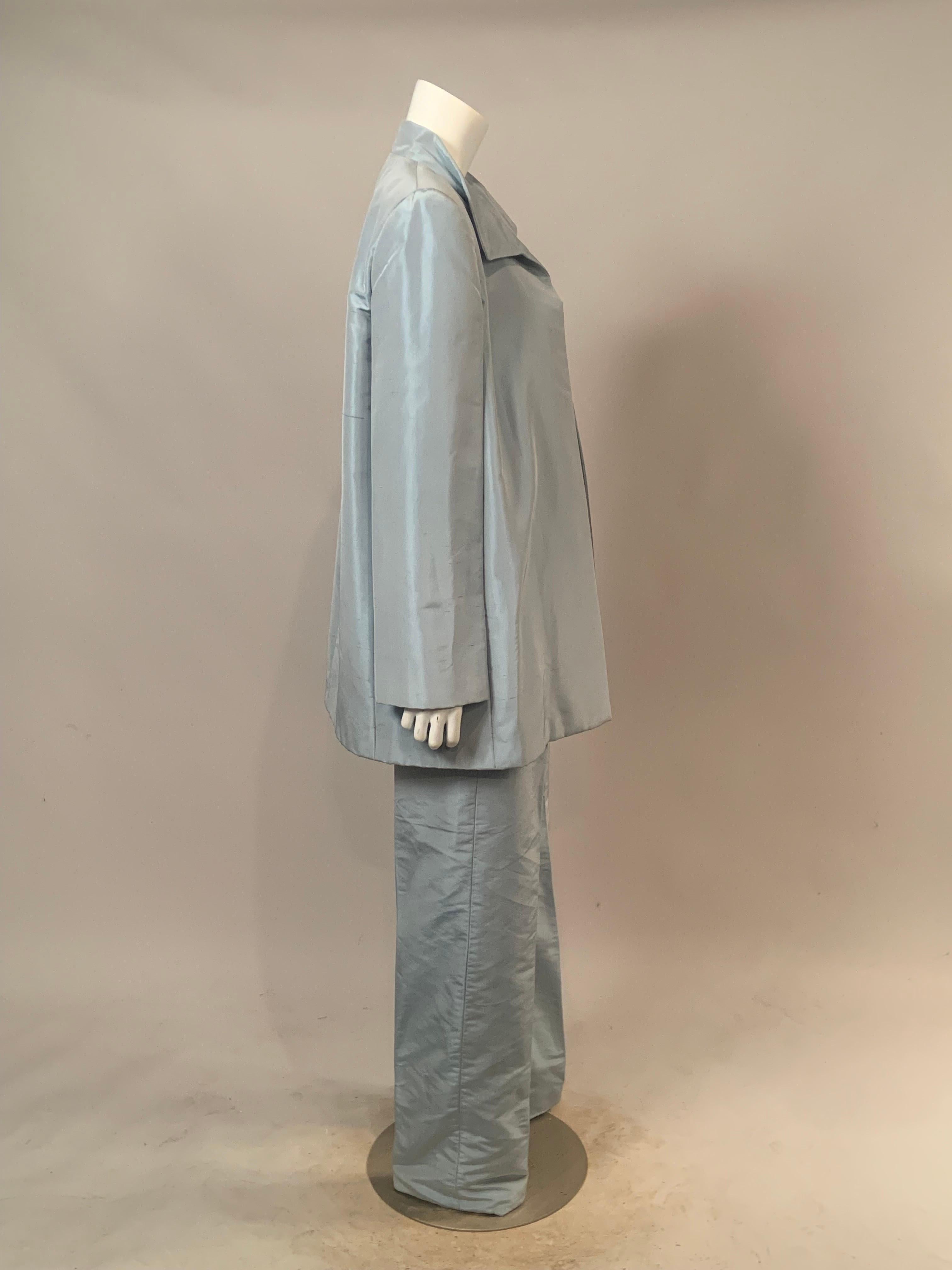 John Anthony Couture Level Ice Blue Silk Jacket and Matching Pants For Sale 4