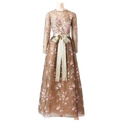 Vintage John Anthony Embroidered  Tulle Evening Dress