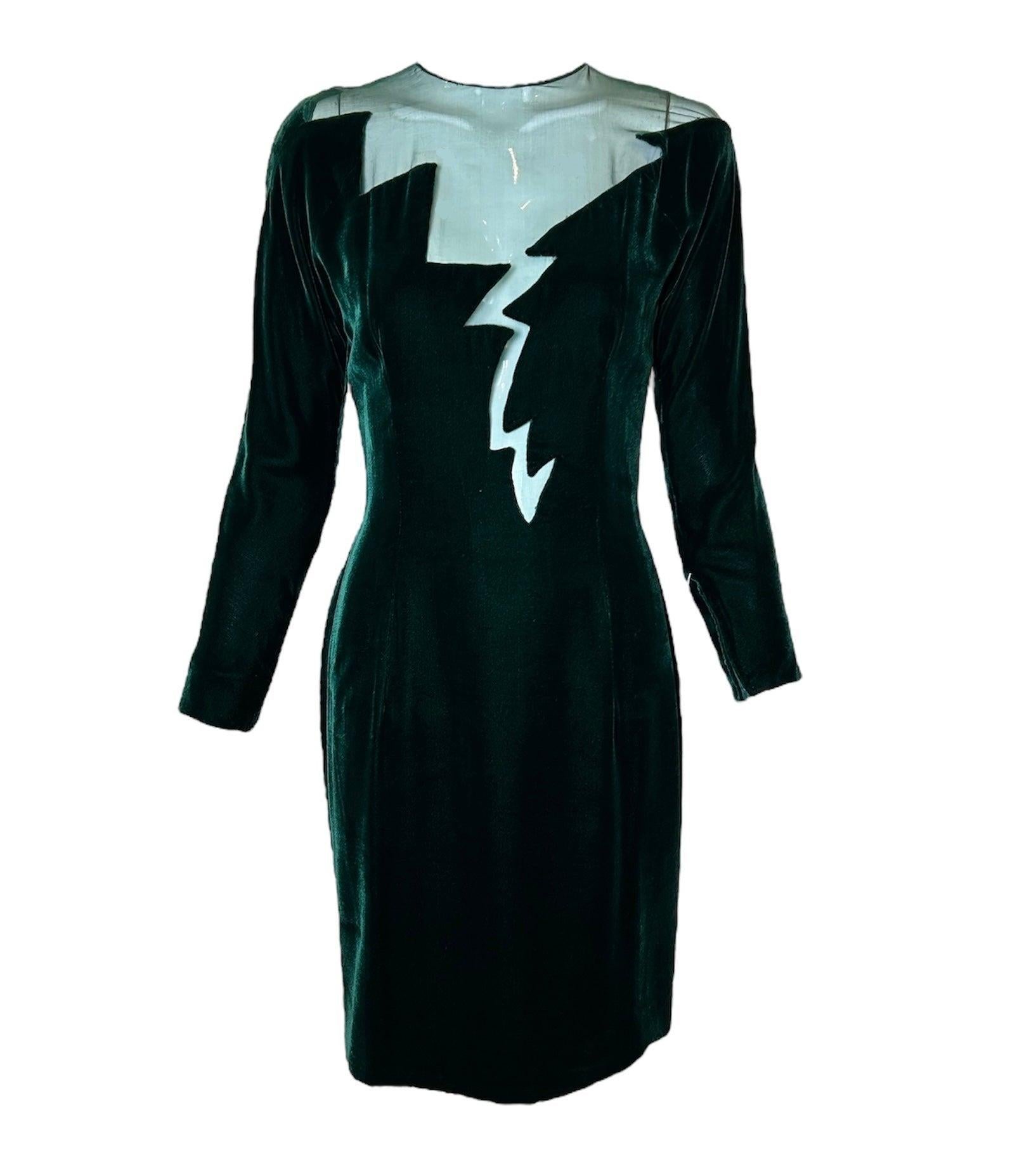 Robe éclair à découpes en velours émeraude de John Anthony, années 1970 en vente