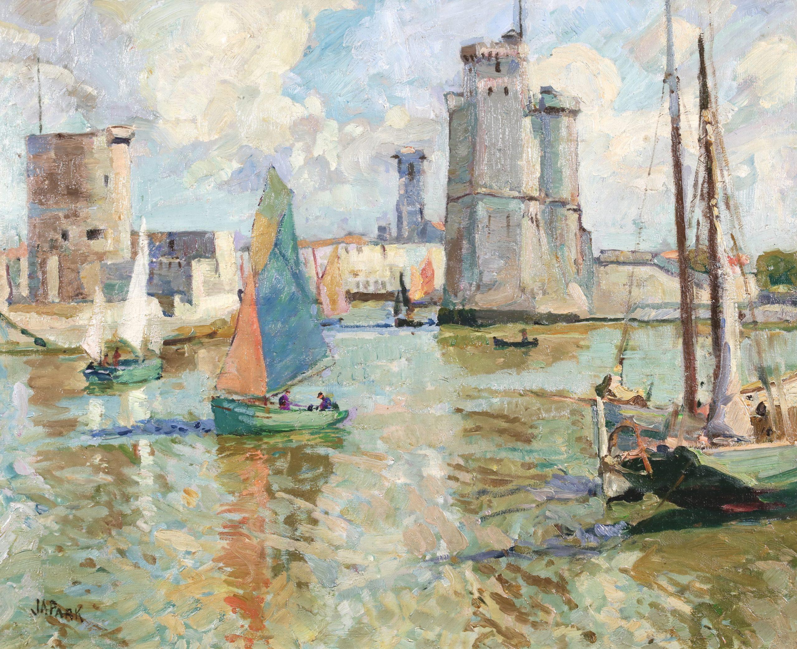 Ingresso a La Rochelle - Paesaggio impressionista a olio di John Anthony Park in vendita 1