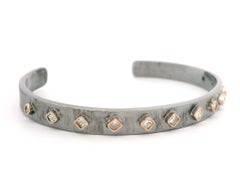 John Apel Arena Silver & 14k Gold Diamond Textured Stackable Open Cuff Bracelet
