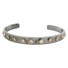 John Apel Arena Silver & 14k Gold Diamond Textured Stackable Open Cuff Bracelet