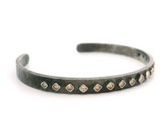 John Apel Arena Silver & 14k Gold Diamond Textured Stacking Cuff Bracelet