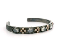 John Apel Silver & 14k Rose Gold Moonstone w/ Diamond Open Cuff Bracelet