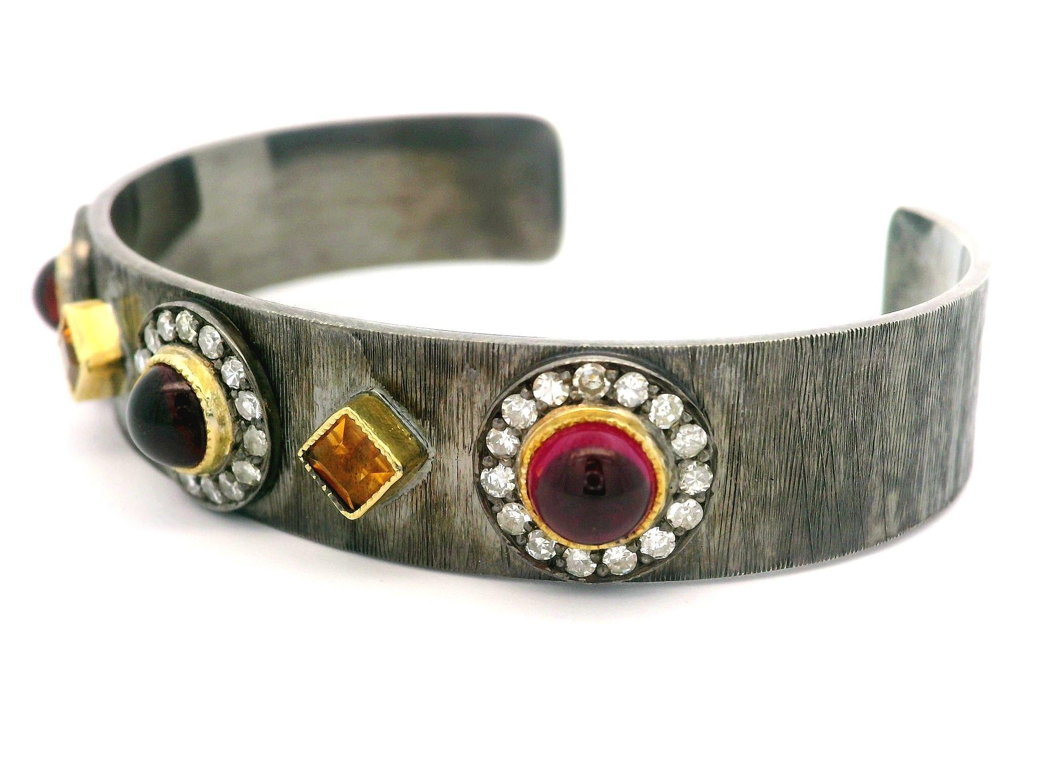 Donna John Apel Bracciale in argento e oro 18k con granato, citrino, diamante e Arena in vendita