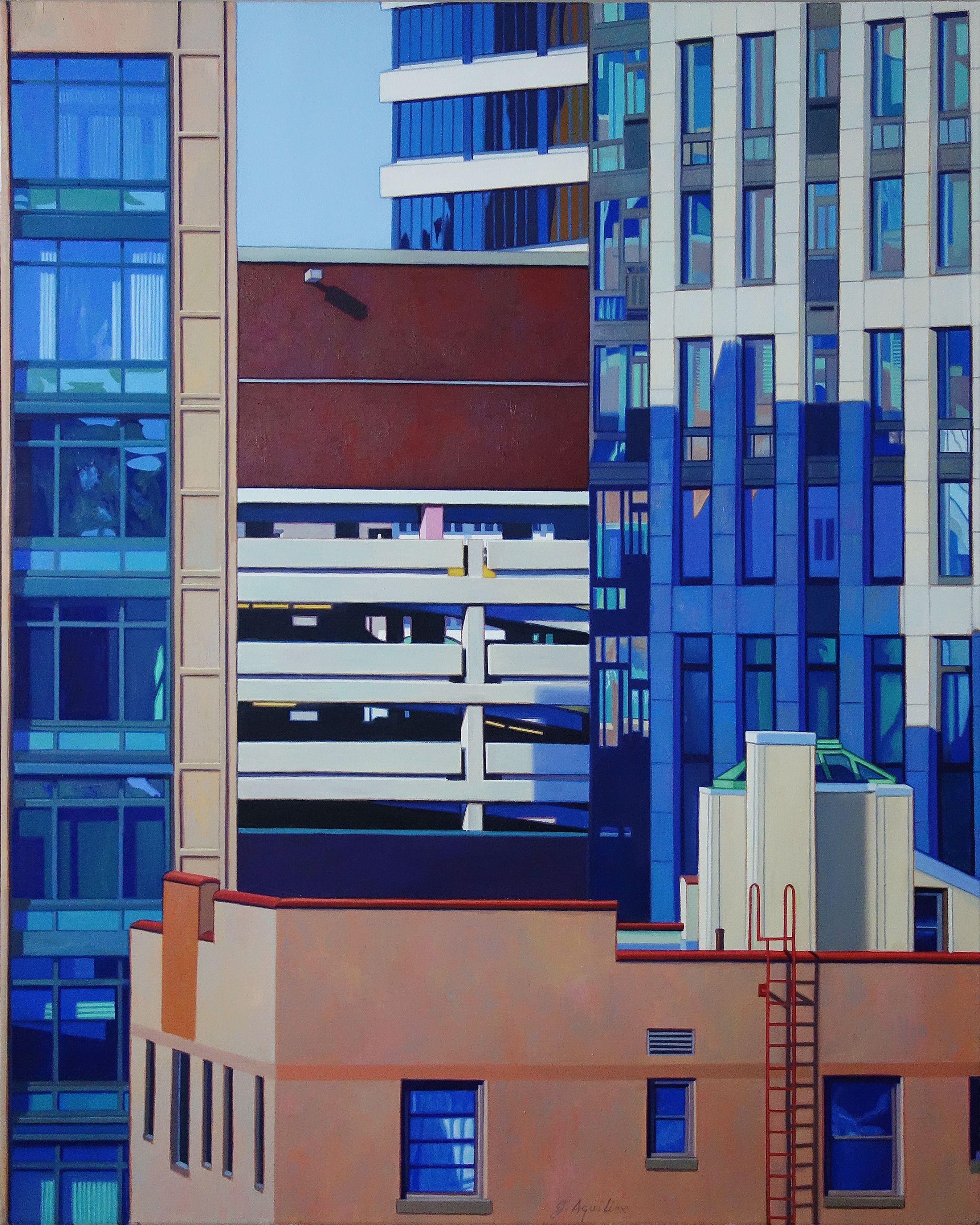 A scene of downtown White Plains New York. :: Painting :: Realism :: This piece comes with an official certificate of authenticity signed by the artist :: Ready to Hang: Yes :: Signed: Yes :: Signature Location: Bottom middle :: Canvas :: Portrait