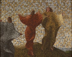 John Armstrong, Group of Figures, Tempera on Handmade Paper, Signed, 1940s