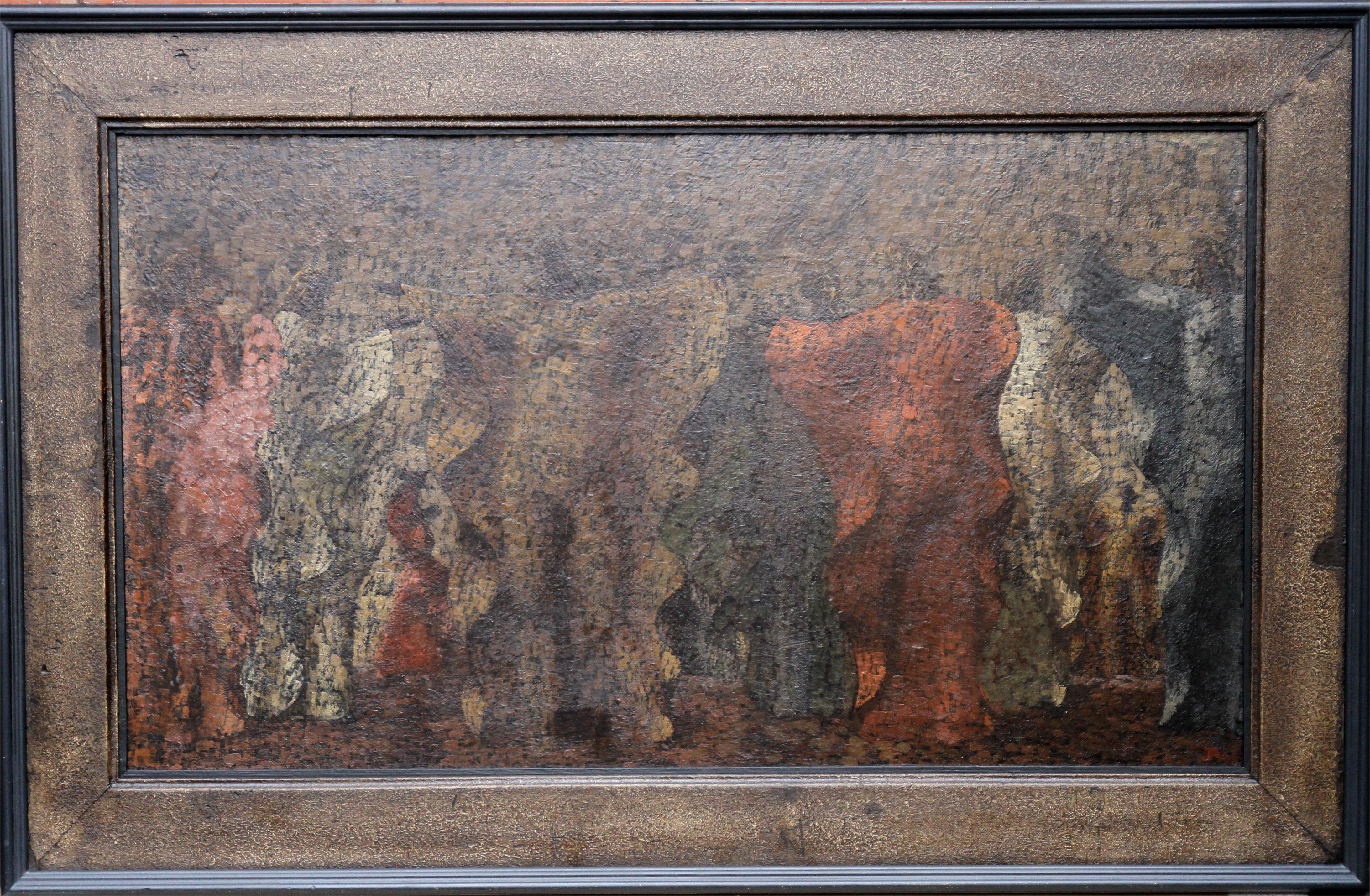 Pavanne - 17th Century Court Dance - British exhibited Surrealist oil painting  For Sale 8
