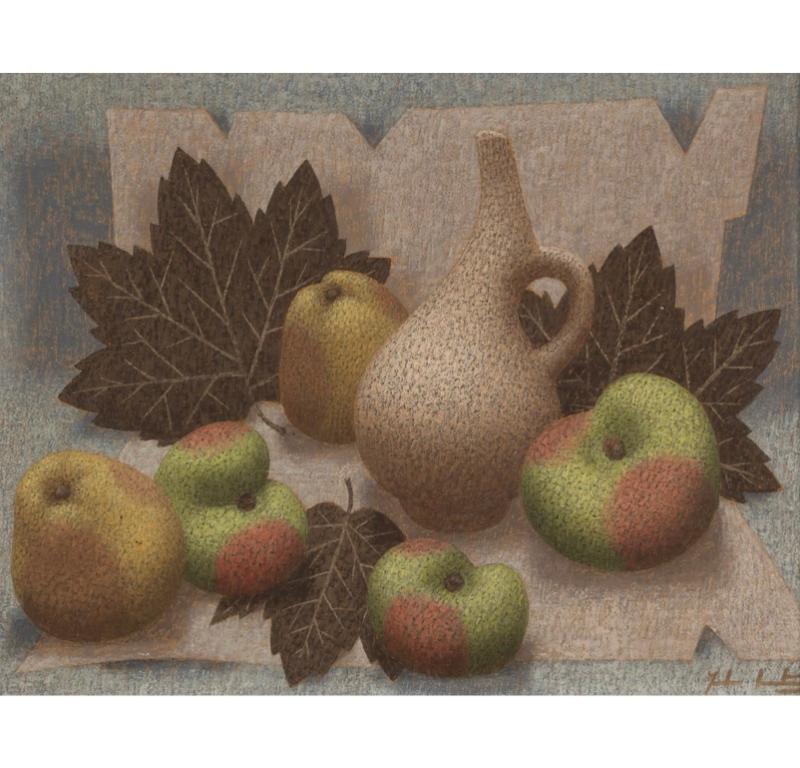 Still Life, Oil on Board Painting by John Armstrong, 1960

Additional information:
Medium: Oil on board
11 1/4 x 15 1/8 in
28.5 x 38.5 cm
Signed and dated

This painting shows Armstrong's earlier career as a theatre designer, with its subjects