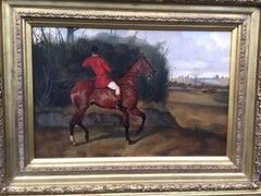 Antique English Fox Huntsman on his chestnut hunter horse
