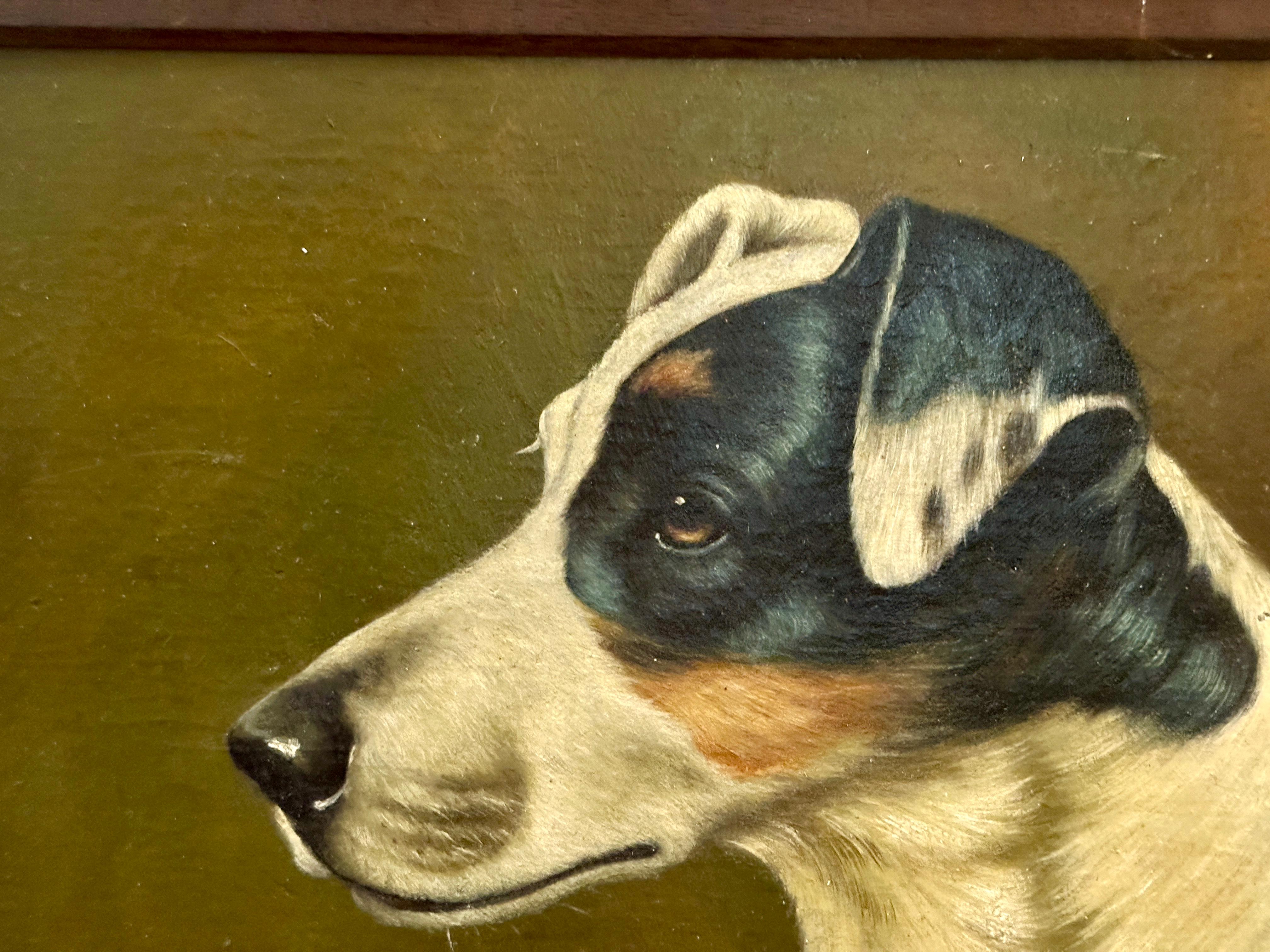 English Victorian 19th century Portrait of a Jack Russell  terrier dogs - Painting by John Arnold Wheeler