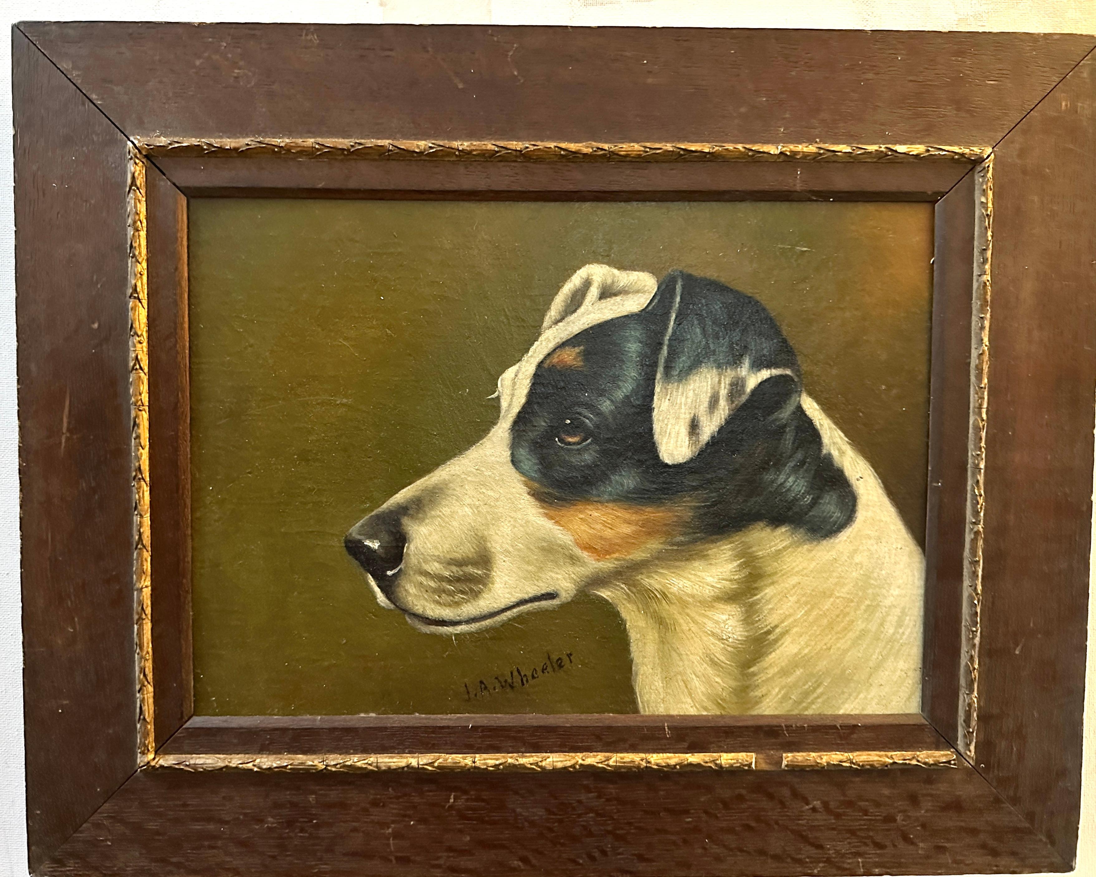 John Arnold Wheeler Figurative Painting - English Victorian 19th century Portrait of a Jack Russell  terrier dogs