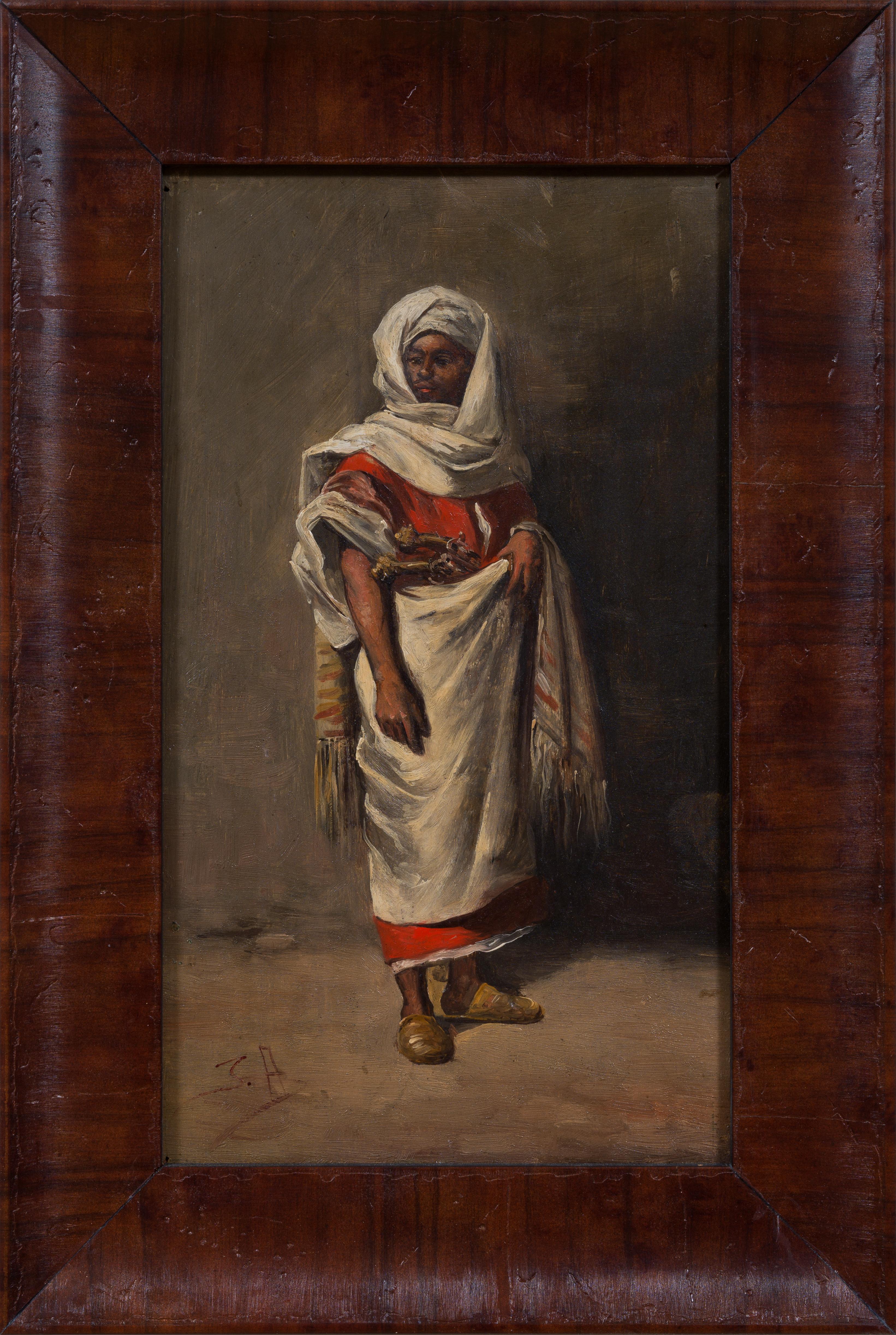 Portrait Painting John Arsenius - Figure orientale Étude en rouge et blanc
