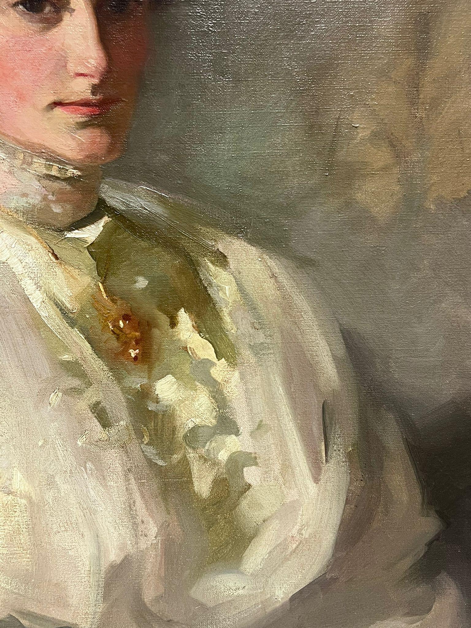 Fino retrato de sociedad británica eduardiana de una dama elegante Pintura al óleo firmada - Portrait Painting Marrón de John Arthur Machray Hay (1887-1960)