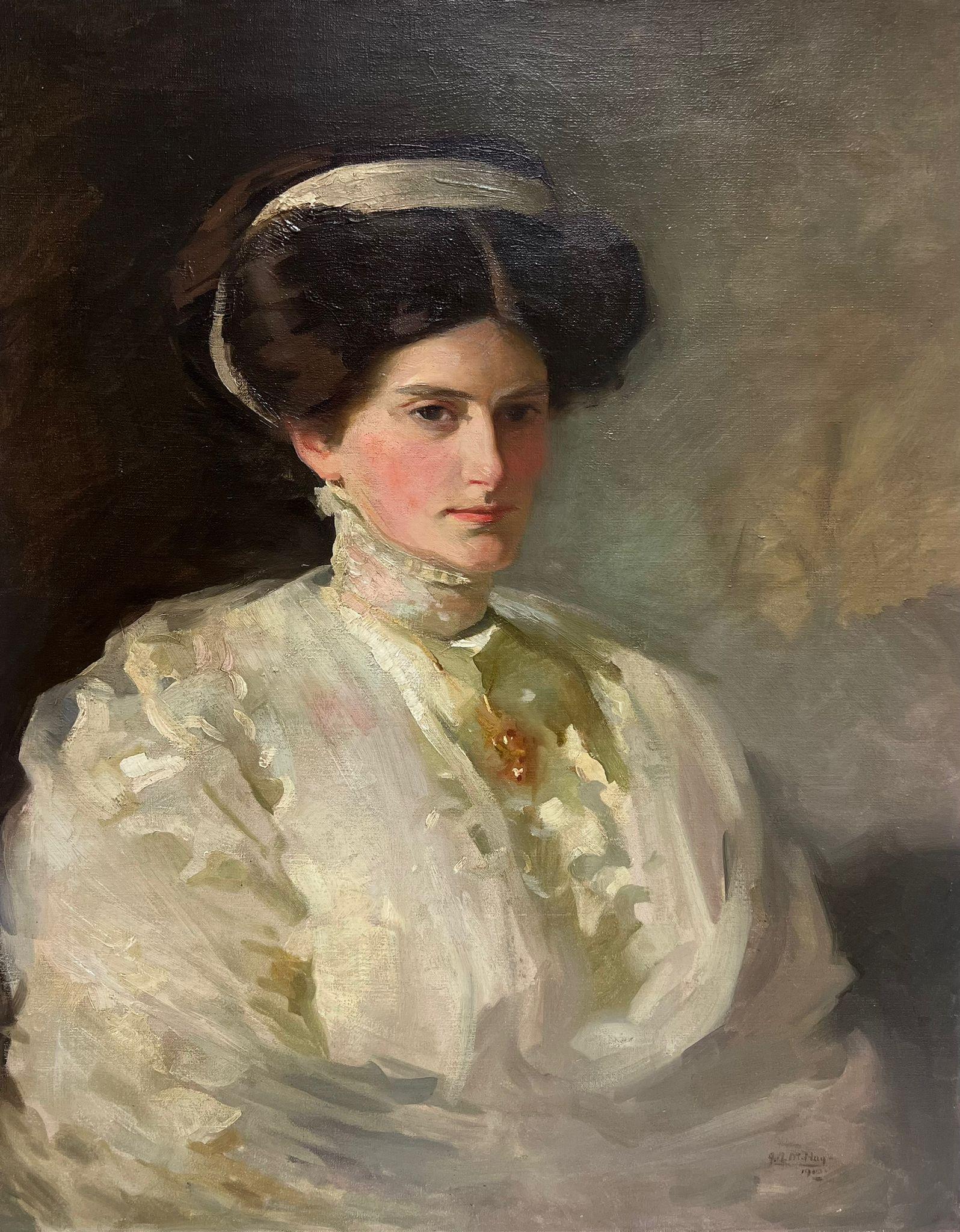 Fine Edwardian British Society Portrait of an Elegant Lady Signed Oil Painting