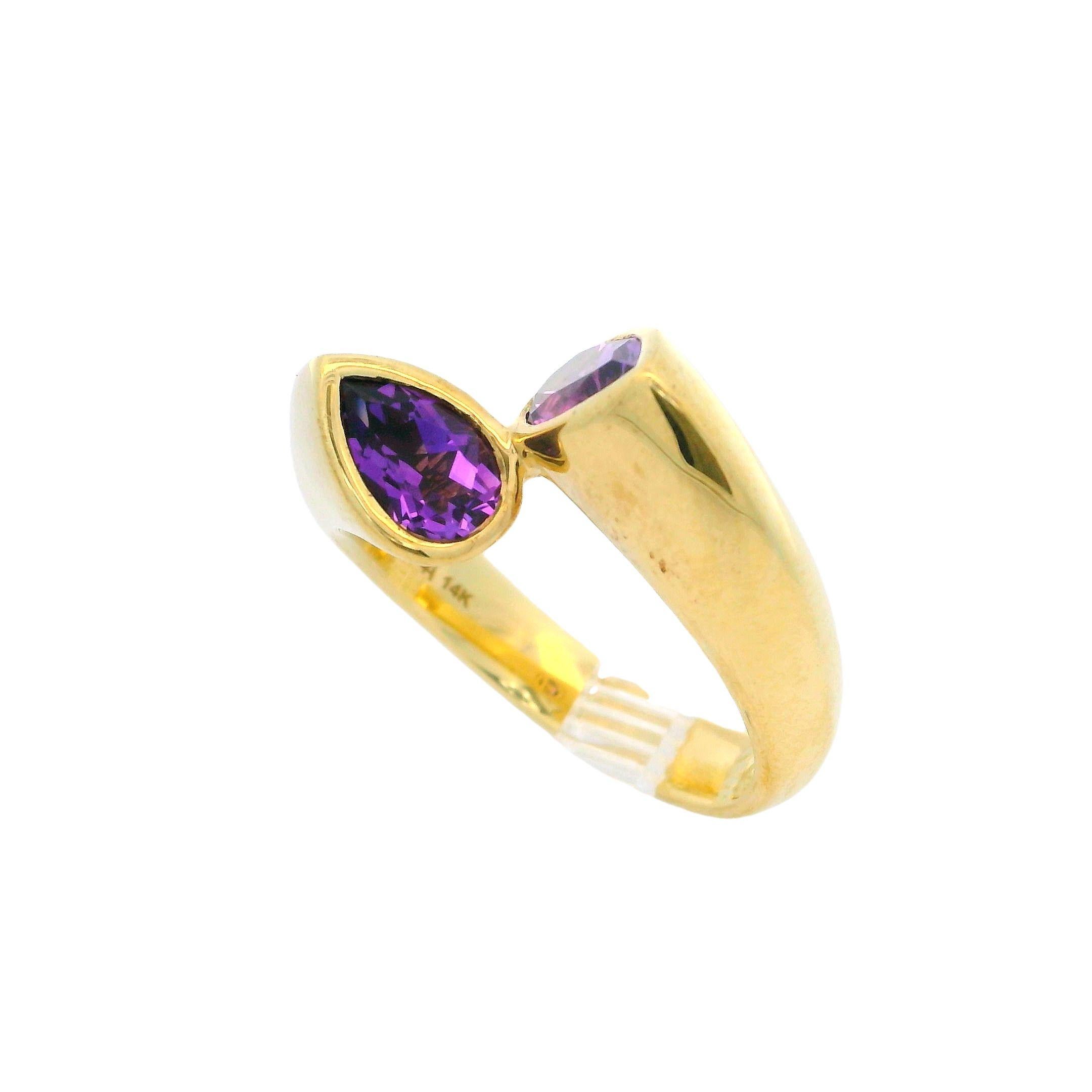 John Atencio, bague d'affirmation en or jaune 14 carats avec perles et améthystes de 1,50 carat poids total, avec boîte en vente 5