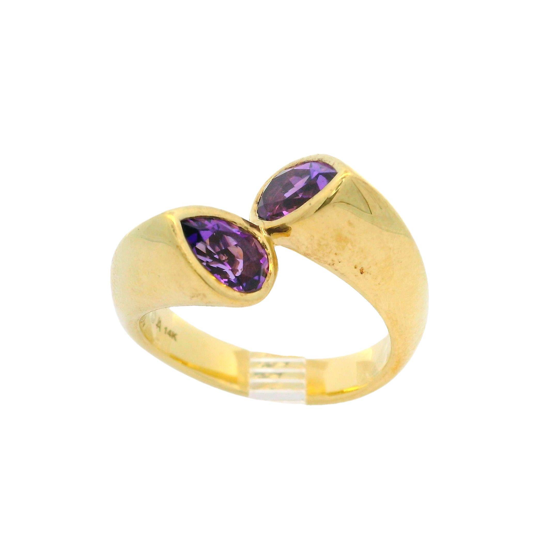 John Atencio, bague d'affirmation en or jaune 14 carats avec perles et améthystes de 1,50 carat poids total, avec boîte en vente 2