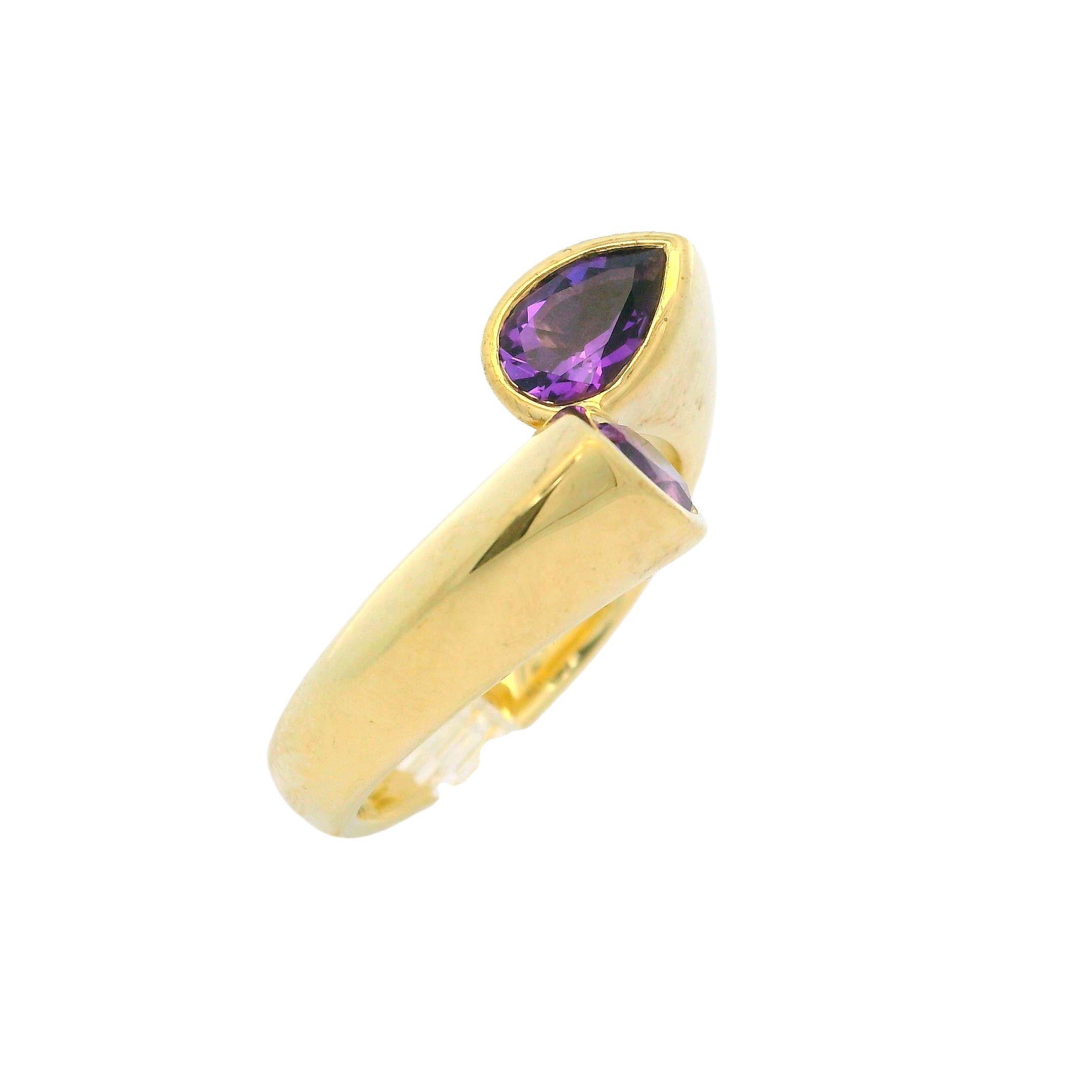John Atencio, bague d'affirmation en or jaune 14 carats avec perles et améthystes de 1,50 carat poids total, avec boîte en vente 3