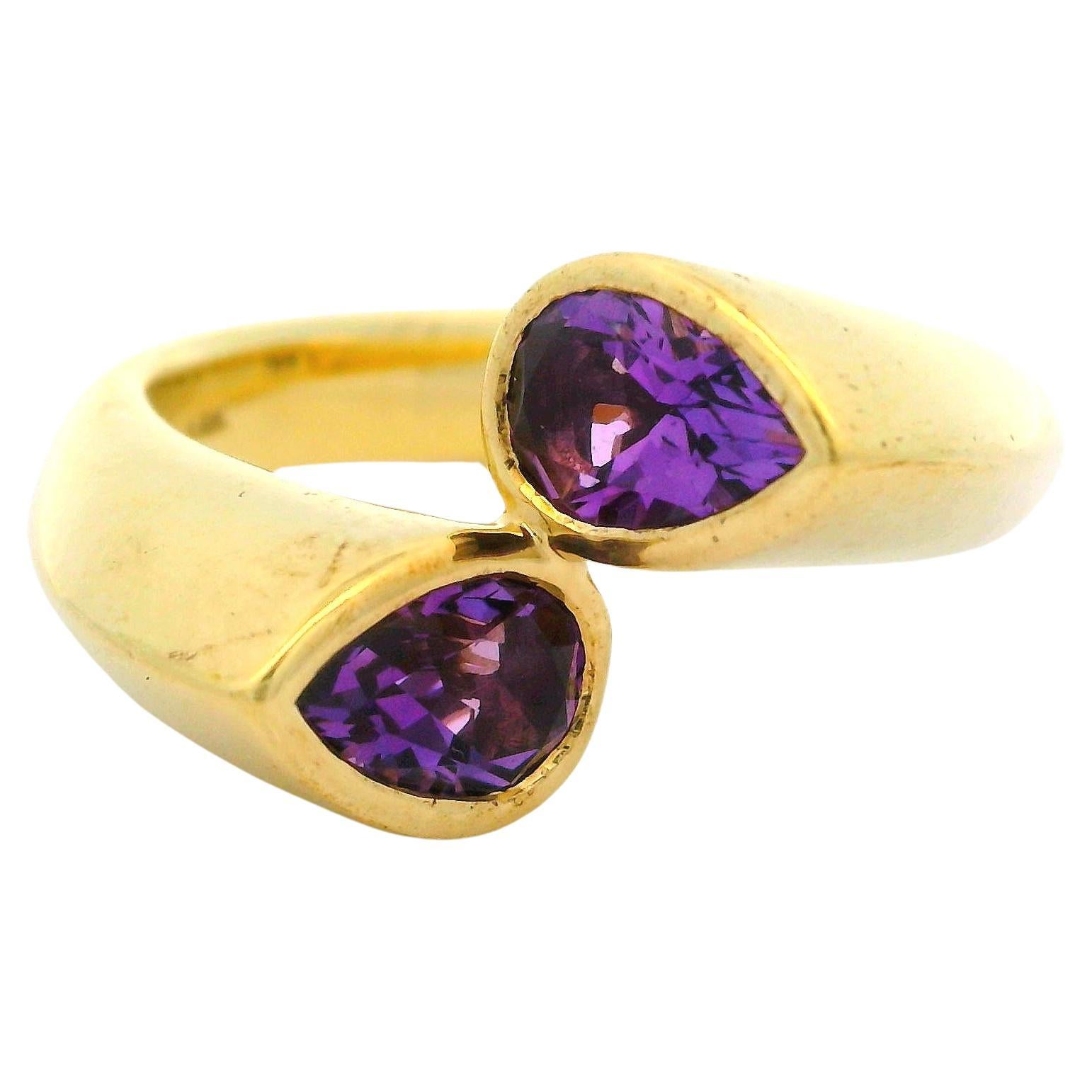 John Atencio 14k Yellow Gold 1.50ctw Pear Amethysts Bypass Statement Ring W/ Box